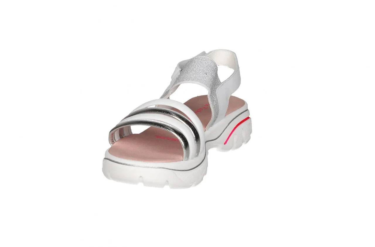 Sandalia Blanca Velcro 4 Tiras Empeine Elastico Plata