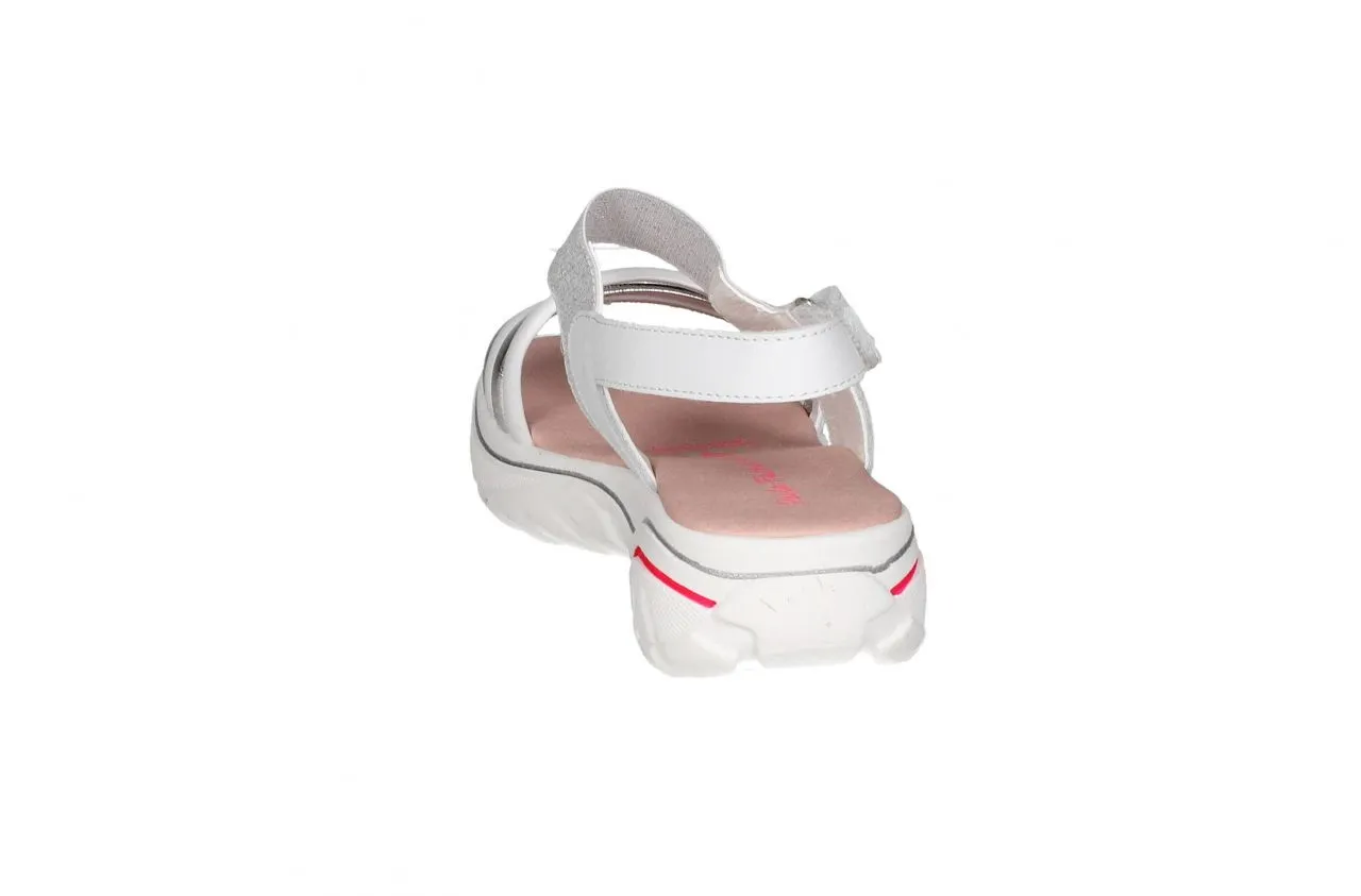 Sandalia Blanca Velcro 4 Tiras Empeine Elastico Plata
