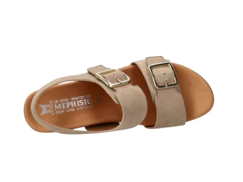 SANDALIA DE CUÑA CON VELCRO YSABEL MEPHISTO EN COLOR BEIGE