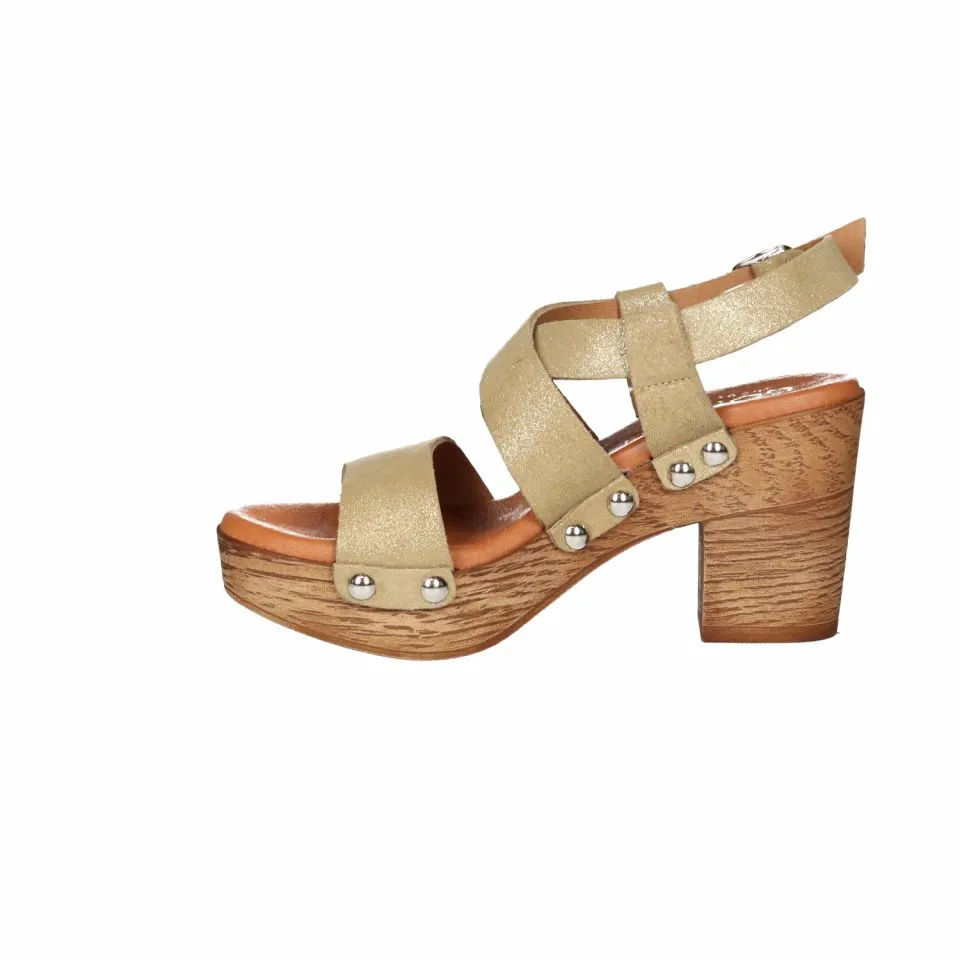 Sandalia Nobuck Oro Empeine Tiras Cruzadas