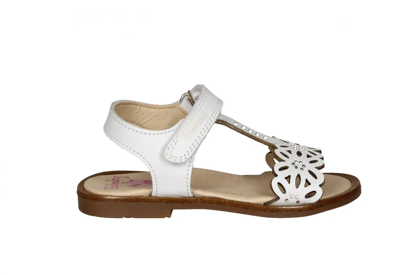 Sandalia Piel Blanca Velcro t Calados Pala y Brillantes