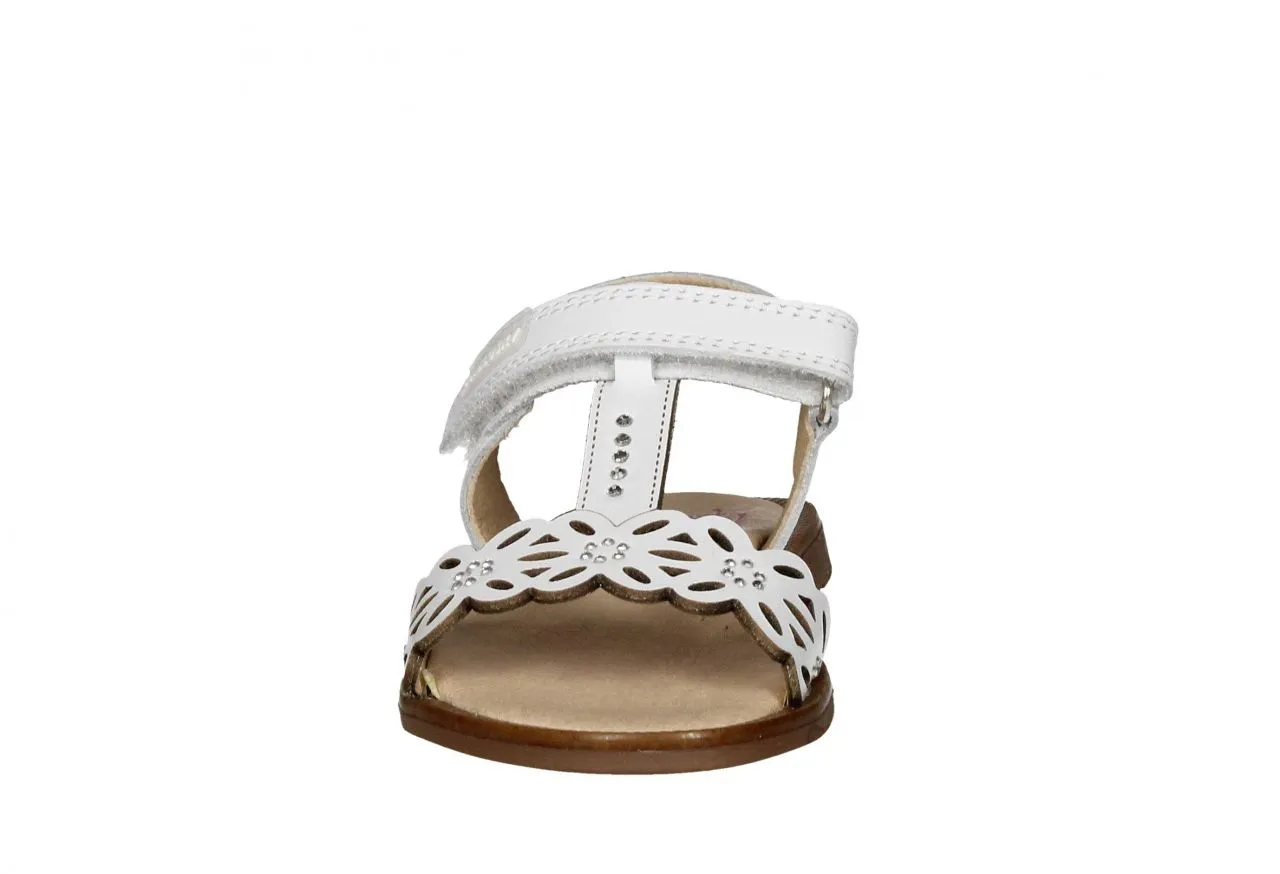 Sandalia Piel Blanca Velcro t Calados Pala y Brillantes