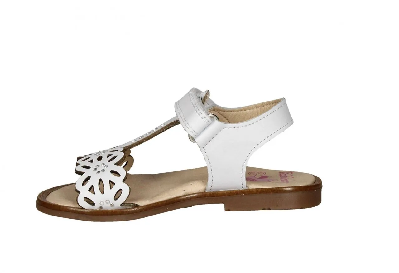 Sandalia Piel Blanca Velcro t Calados Pala y Brillantes