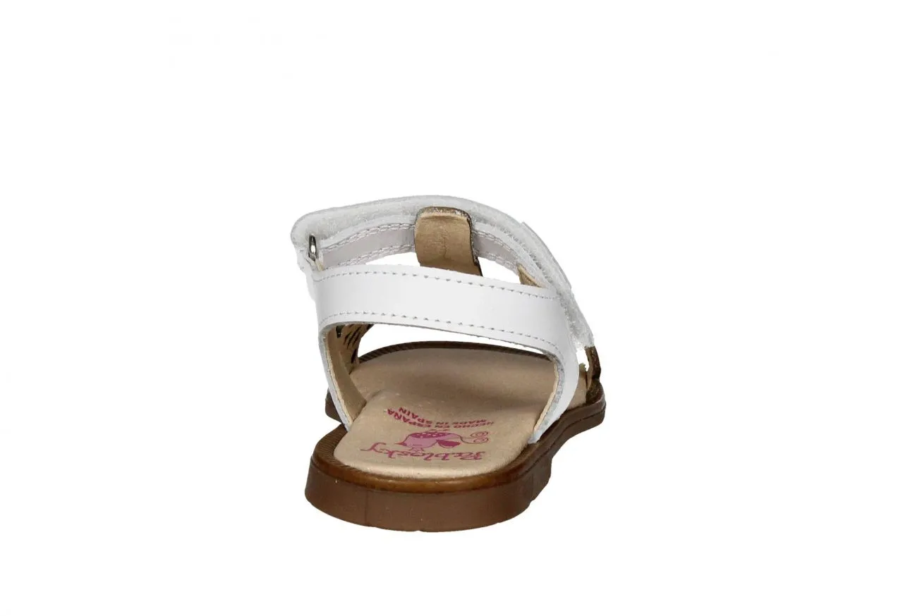 Sandalia Piel Blanca Velcro t Calados Pala y Brillantes