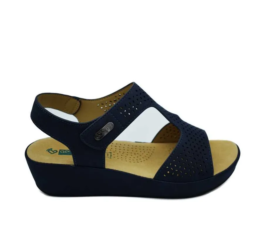 SANDALIA TIRAS CONFORT VELCRO ZAPATO MUJER PLANTA CÓMODA PIEL MARINO
