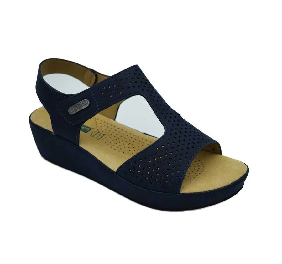 SANDALIA TIRAS CONFORT VELCRO ZAPATO MUJER PLANTA CÓMODA PIEL MARINO