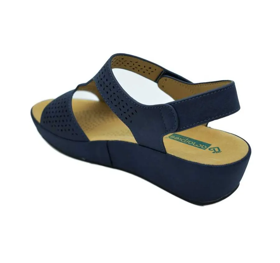 SANDALIA TIRAS CONFORT VELCRO ZAPATO MUJER PLANTA CÓMODA PIEL MARINO