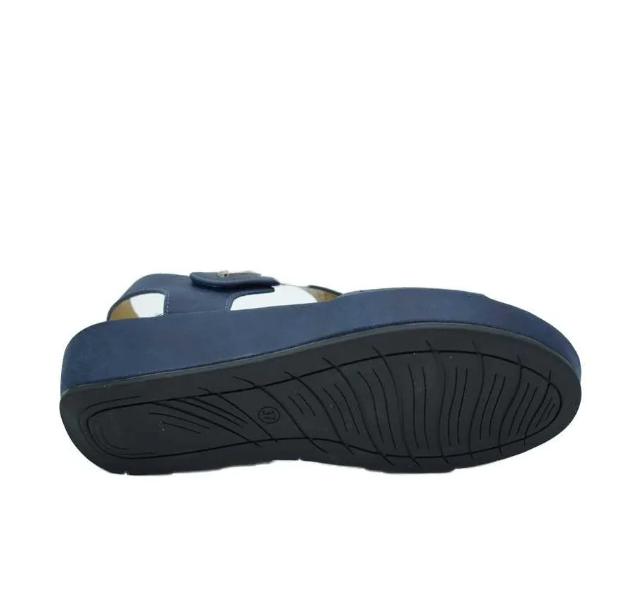 SANDALIA TIRAS CONFORT VELCRO ZAPATO MUJER PLANTA CÓMODA PIEL MARINO