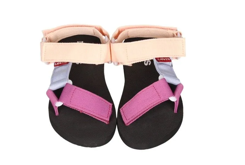 Sandalia Velcro Textil Tres Tiras Multicolor Piso Negro