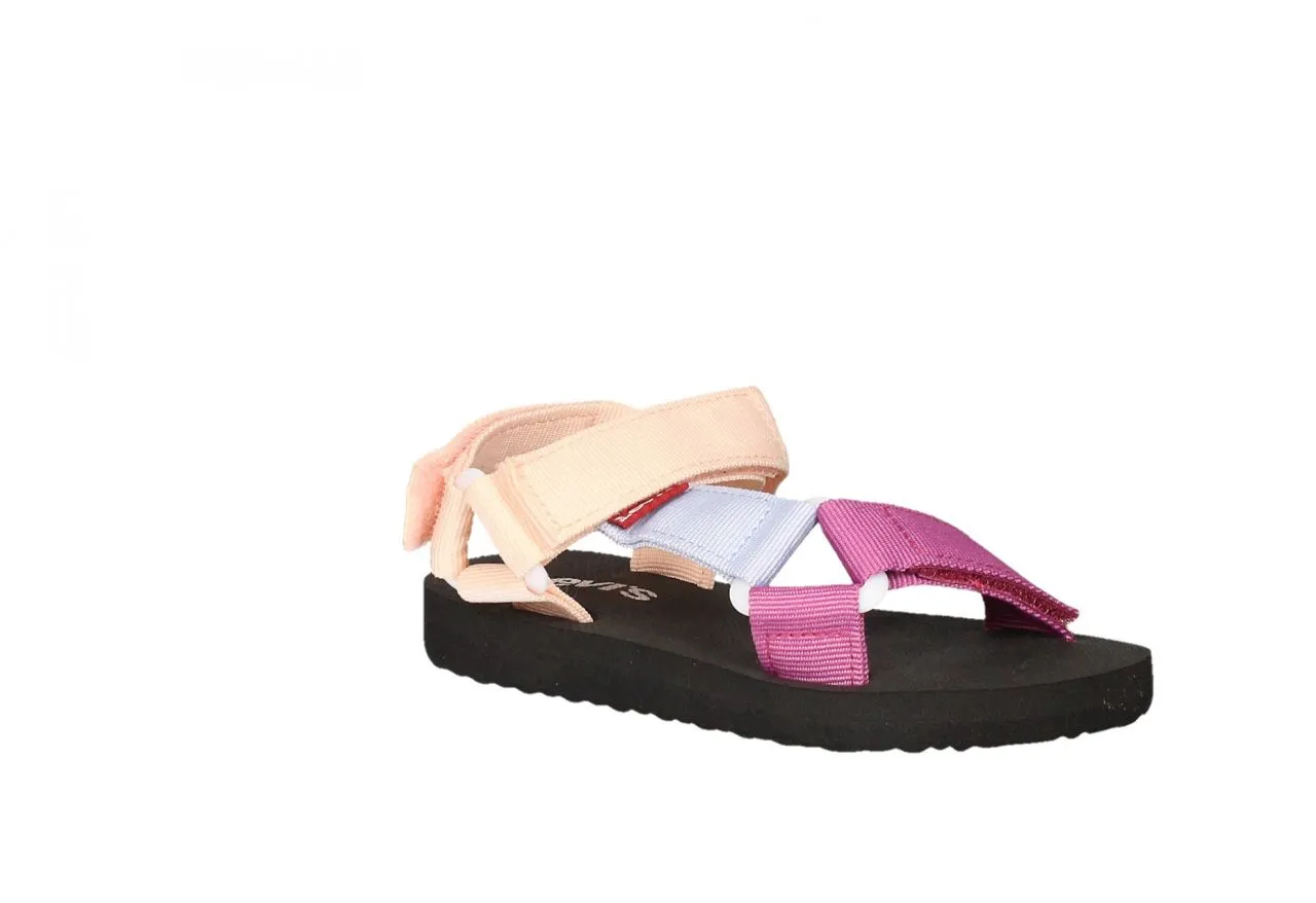 Sandalia Velcro Textil Tres Tiras Multicolor Piso Negro