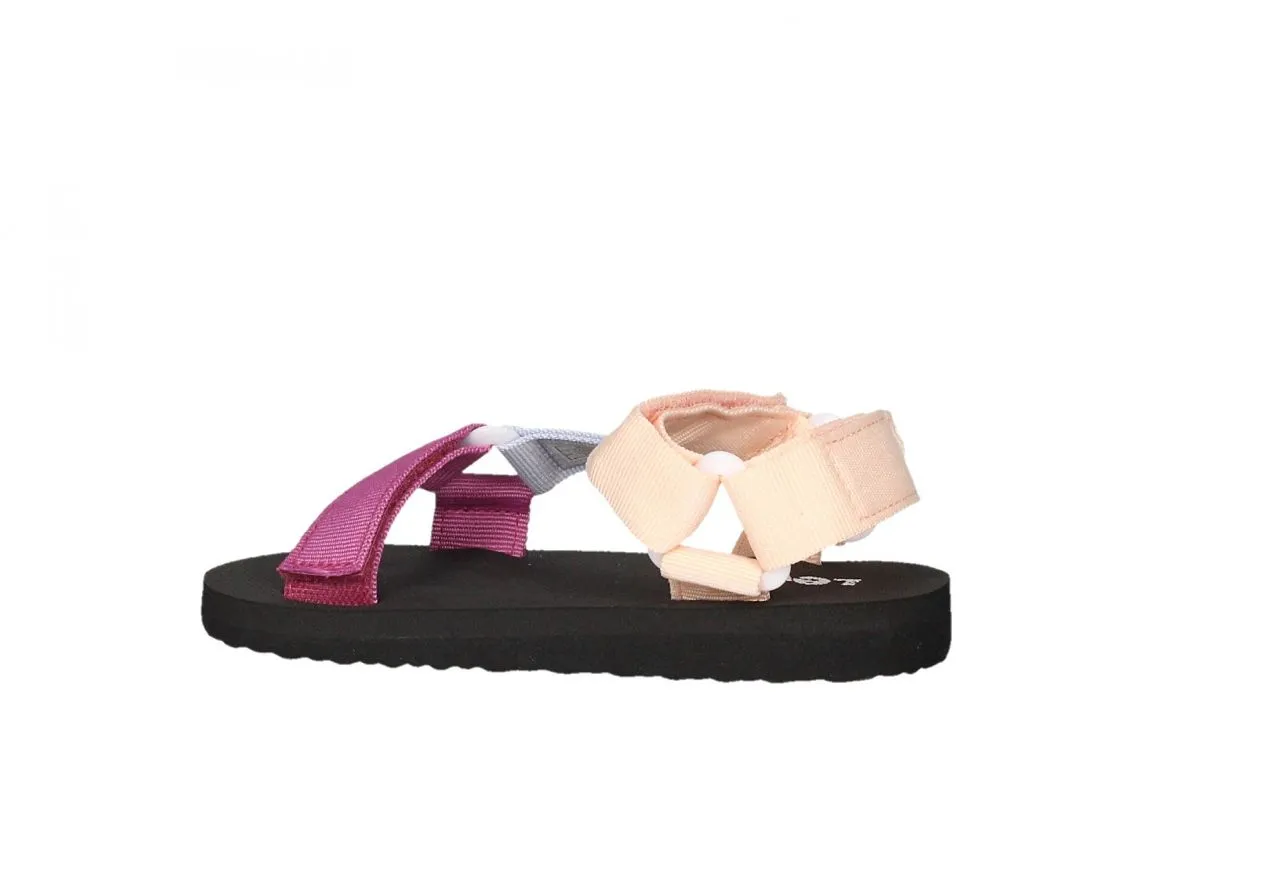 Sandalia Velcro Textil Tres Tiras Multicolor Piso Negro