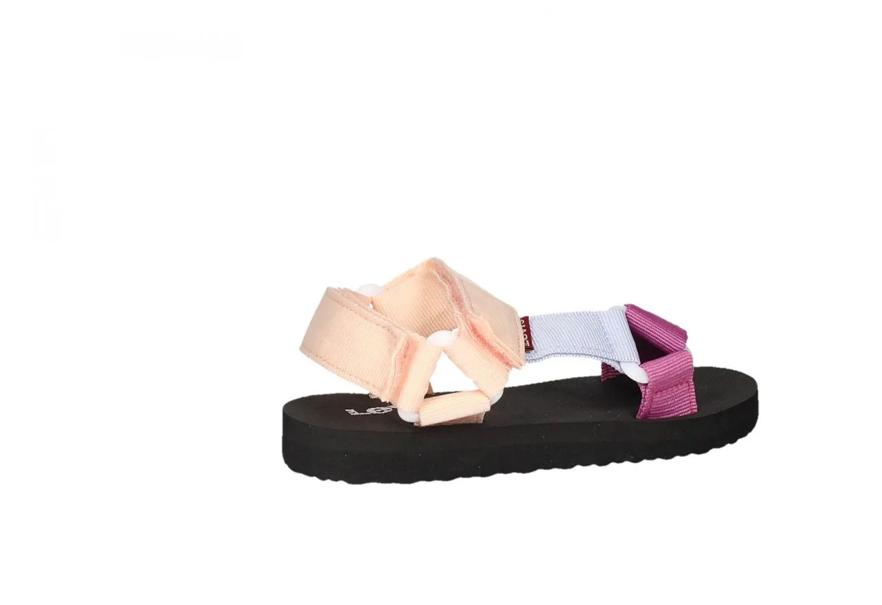 Sandalia Velcro Textil Tres Tiras Multicolor Piso Negro