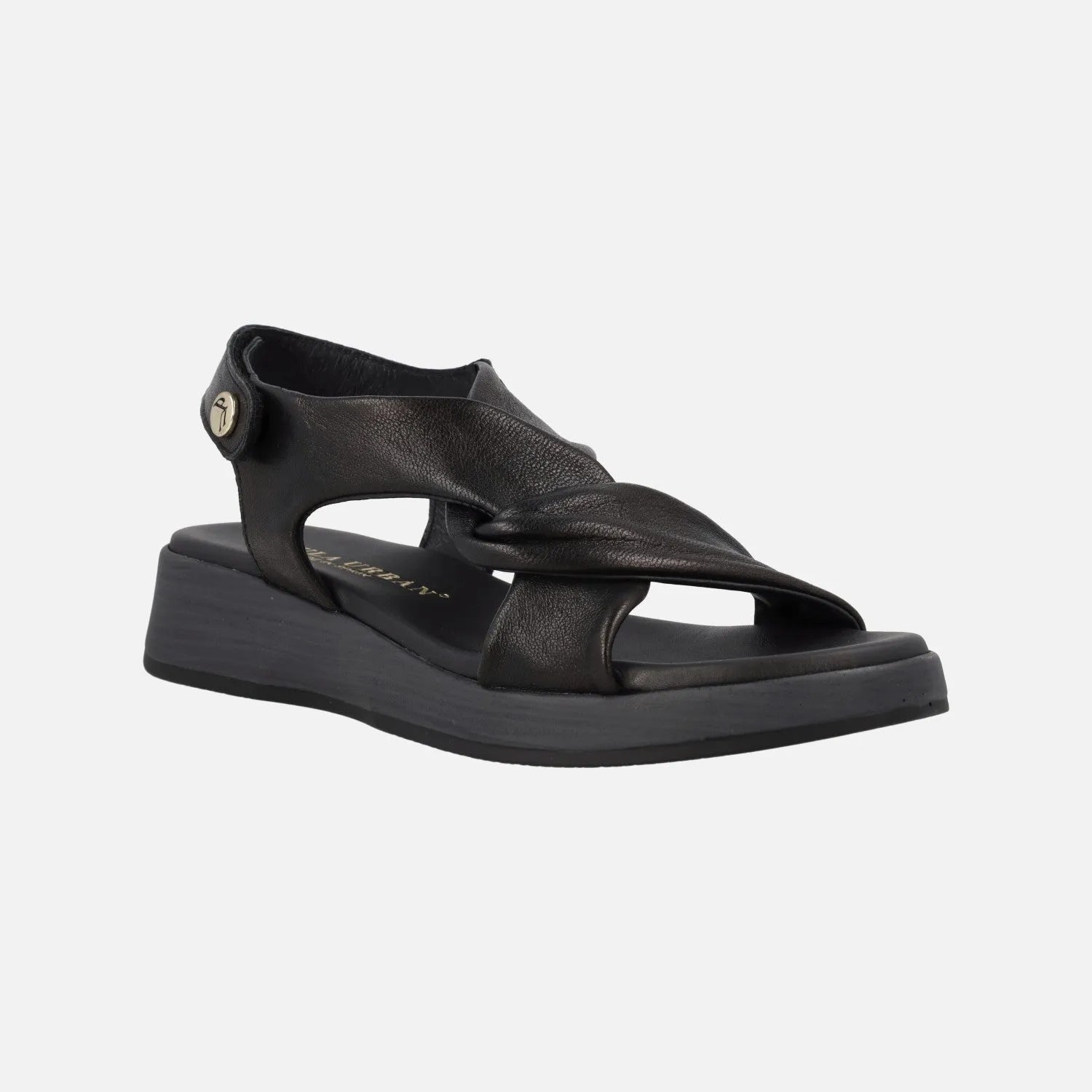 Sandalias bajas de piel con cierre de velcro y nudo