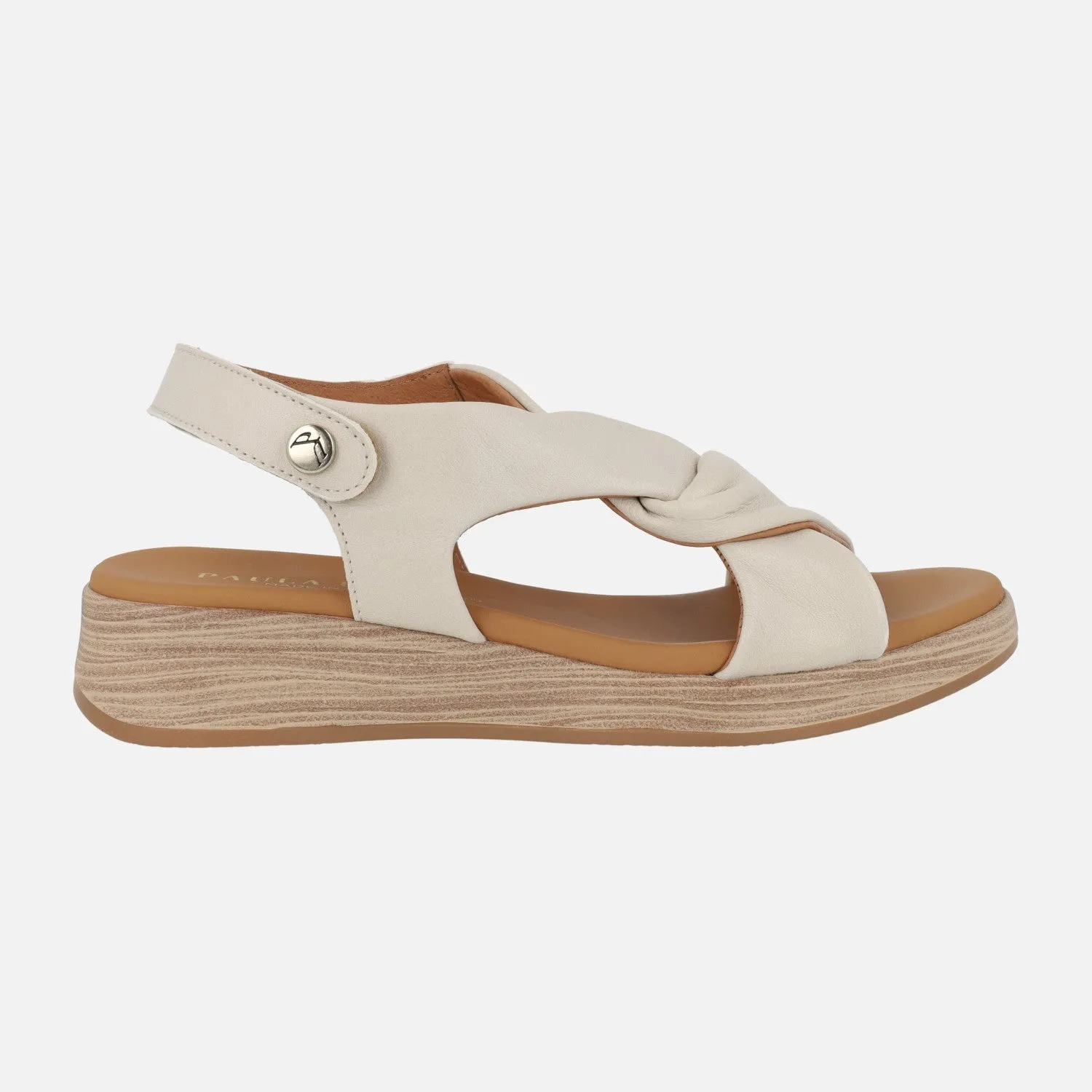 Sandalias bajas de piel con cierre de velcro y nudo