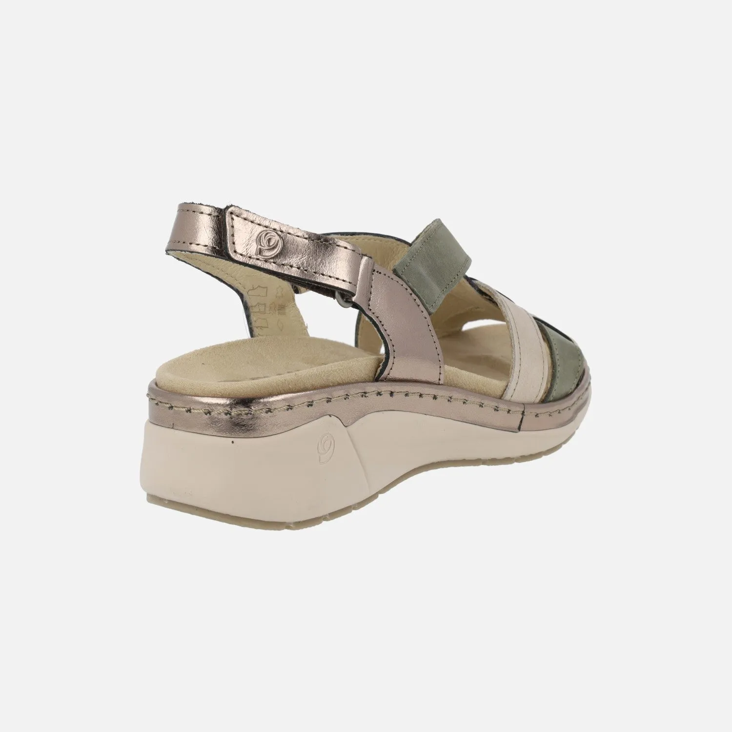 Sandalias confort combinadas en beige y verde con cierre de velcro