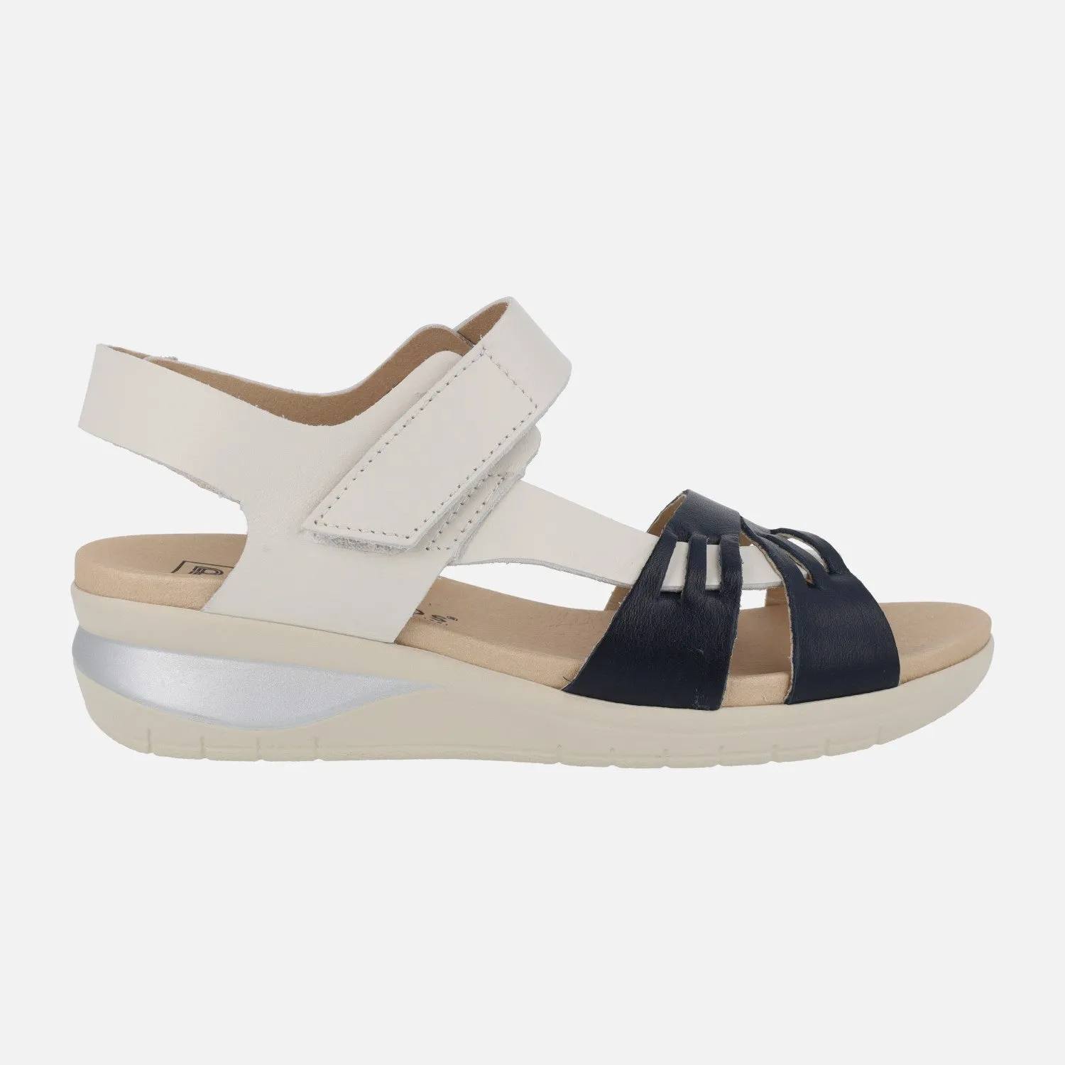 Sandalias confort combinadas en hielo y marino con cierre de velcro