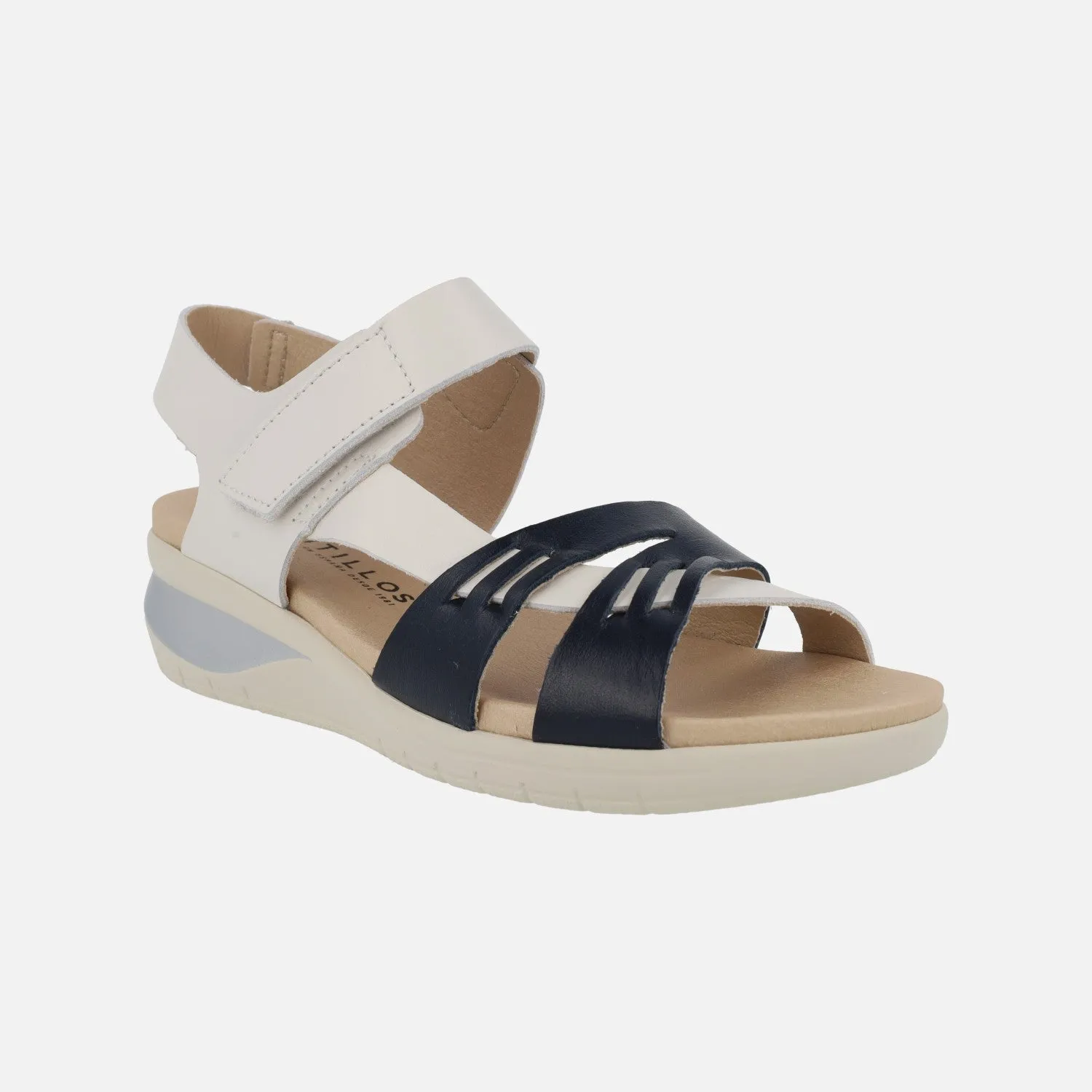 Sandalias confort combinadas en hielo y marino con cierre de velcro