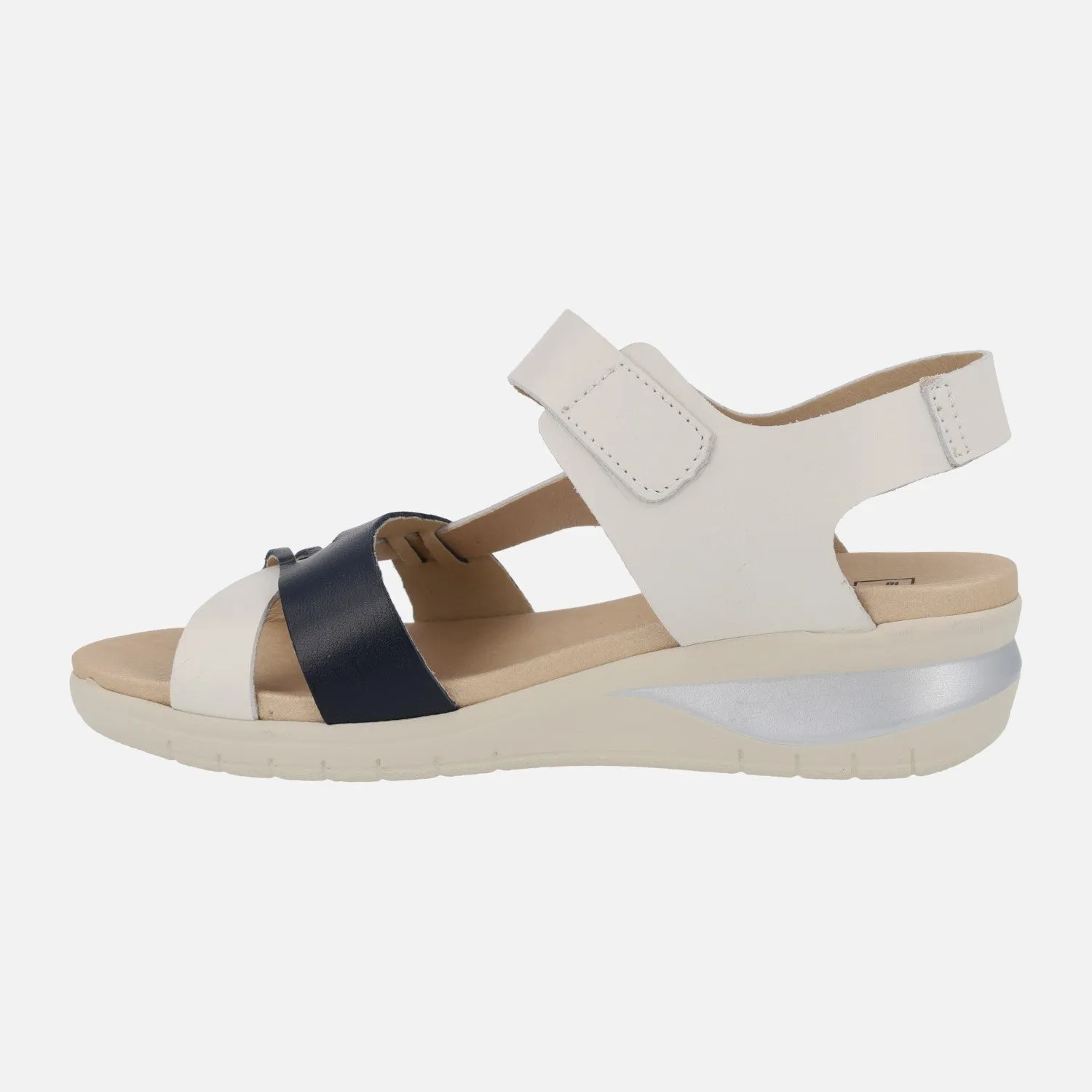 Sandalias confort combinadas en hielo y marino con cierre de velcro
