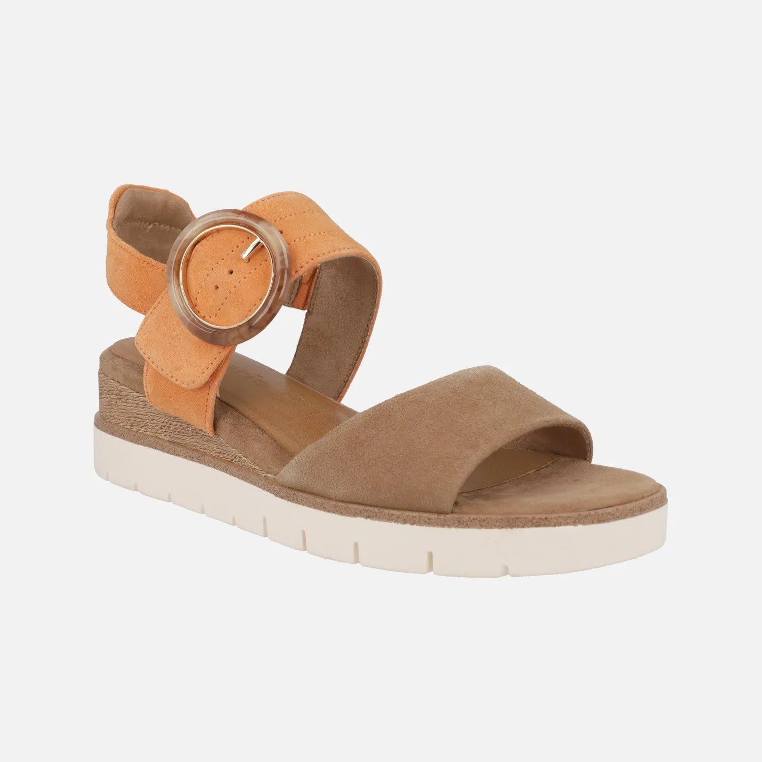 Sandalias de ante con hebilla de carey y cierre de velcro