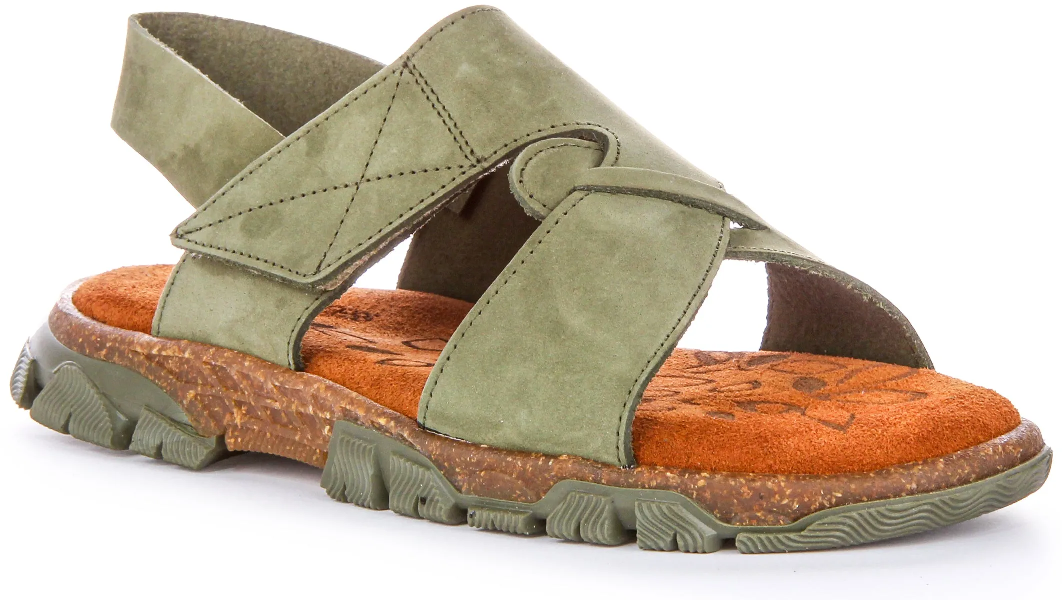 Sandalias de Nubuck para Mujer  Dos Tiras con Velcro en Khaki de Justinreess