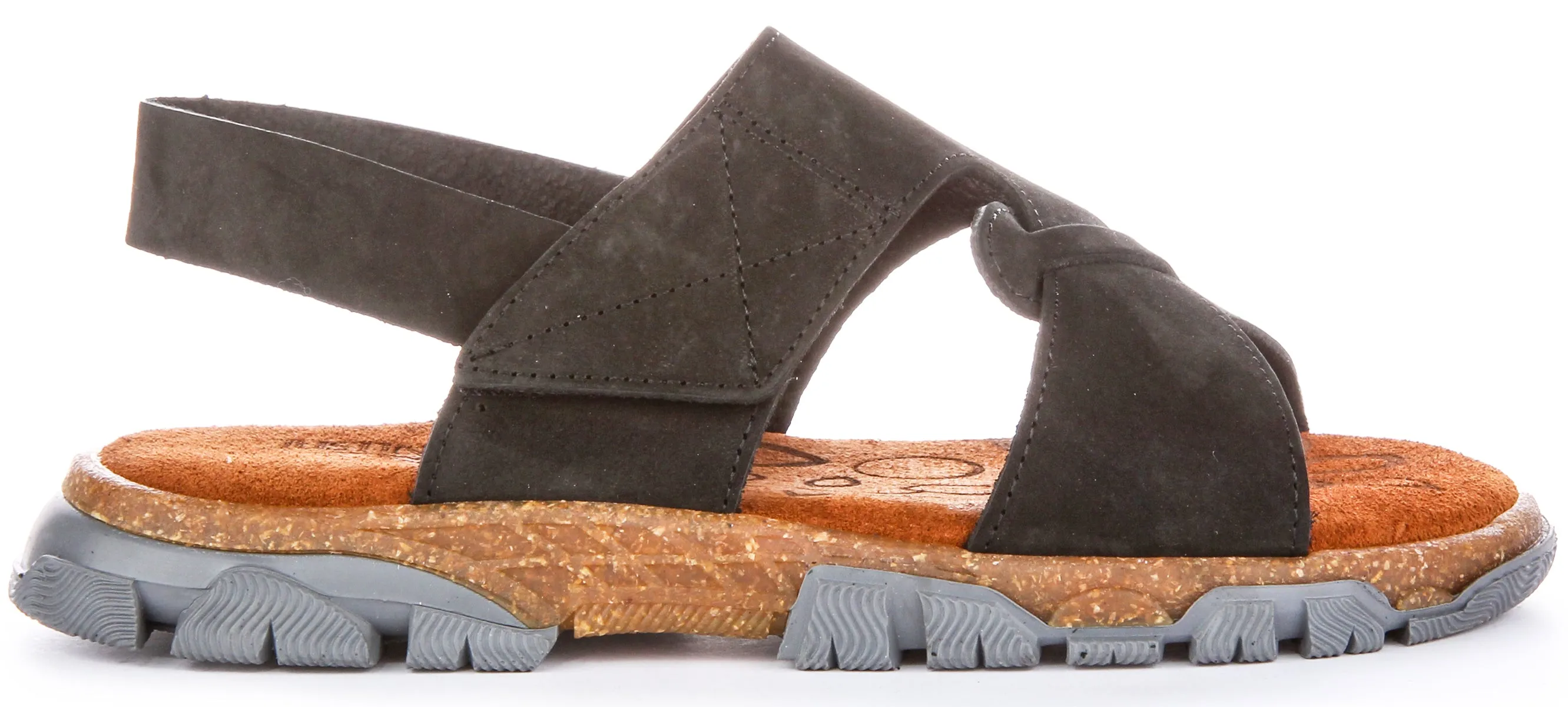 Sandalias de Nubuck para Mujer  Dos Tiras con Velcro en Khaki de Justinreess