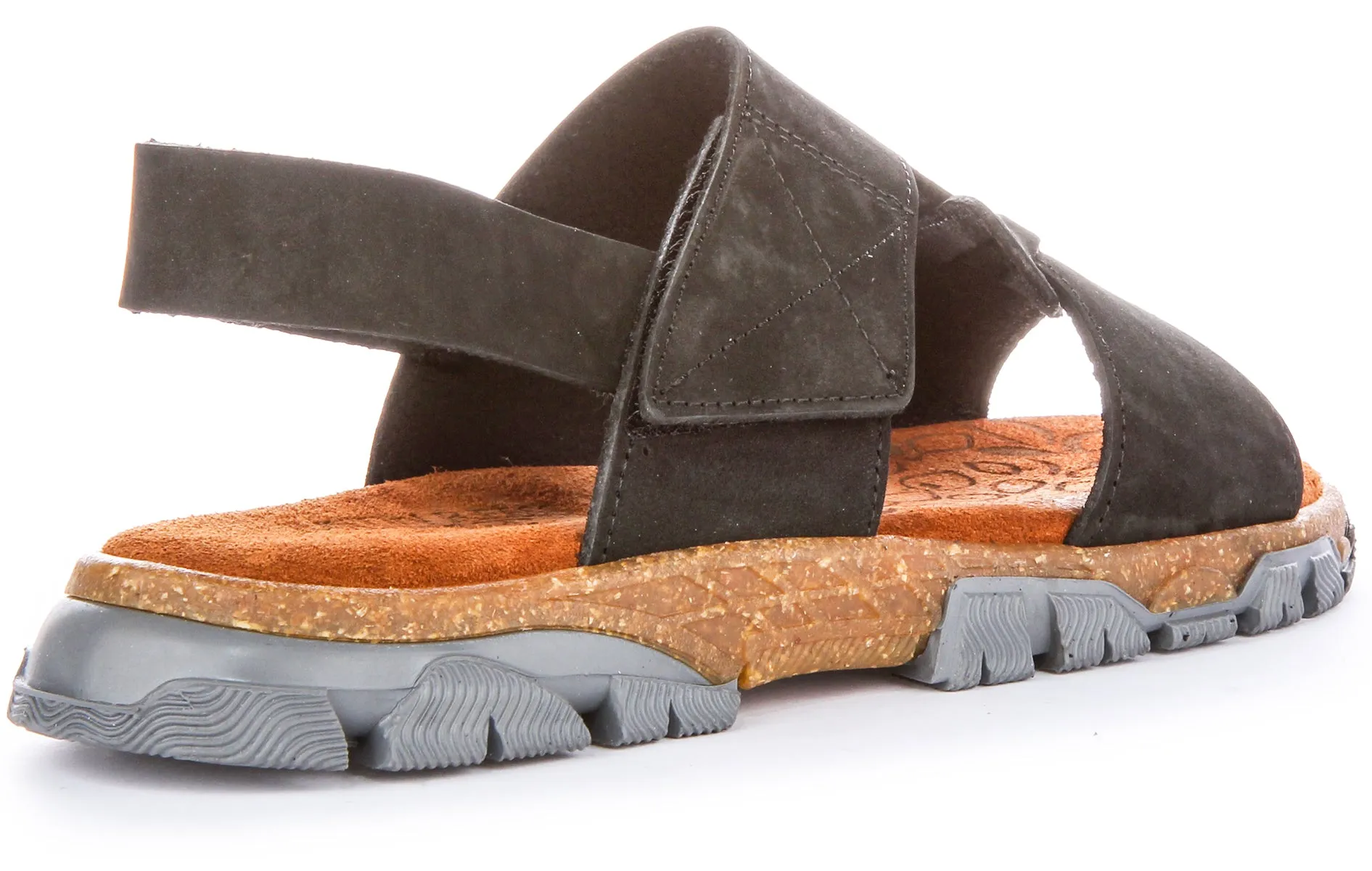 Sandalias de Nubuck para Mujer  Dos Tiras con Velcro en Khaki de Justinreess