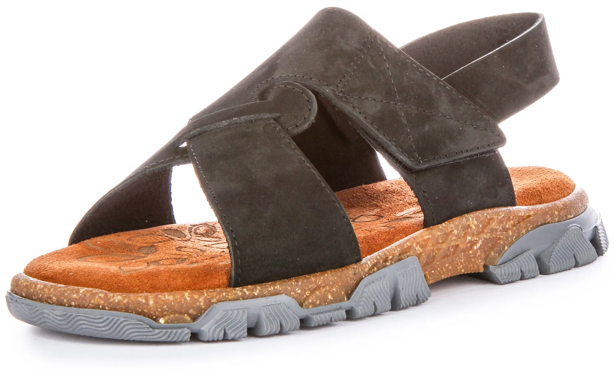 Sandalias de Nubuck para Mujer  Dos Tiras con Velcro en Khaki de Justinreess