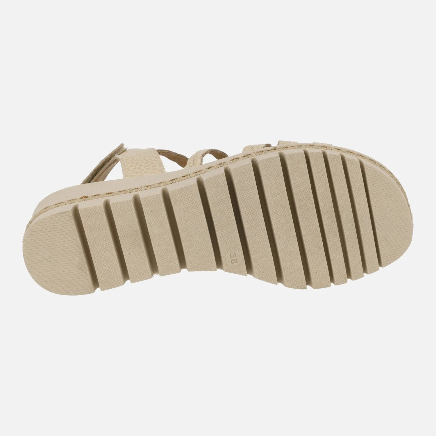 SANDALIAS DE PIEL color beige EFECTO TRENZADO CON CIERRE DE VELCRO