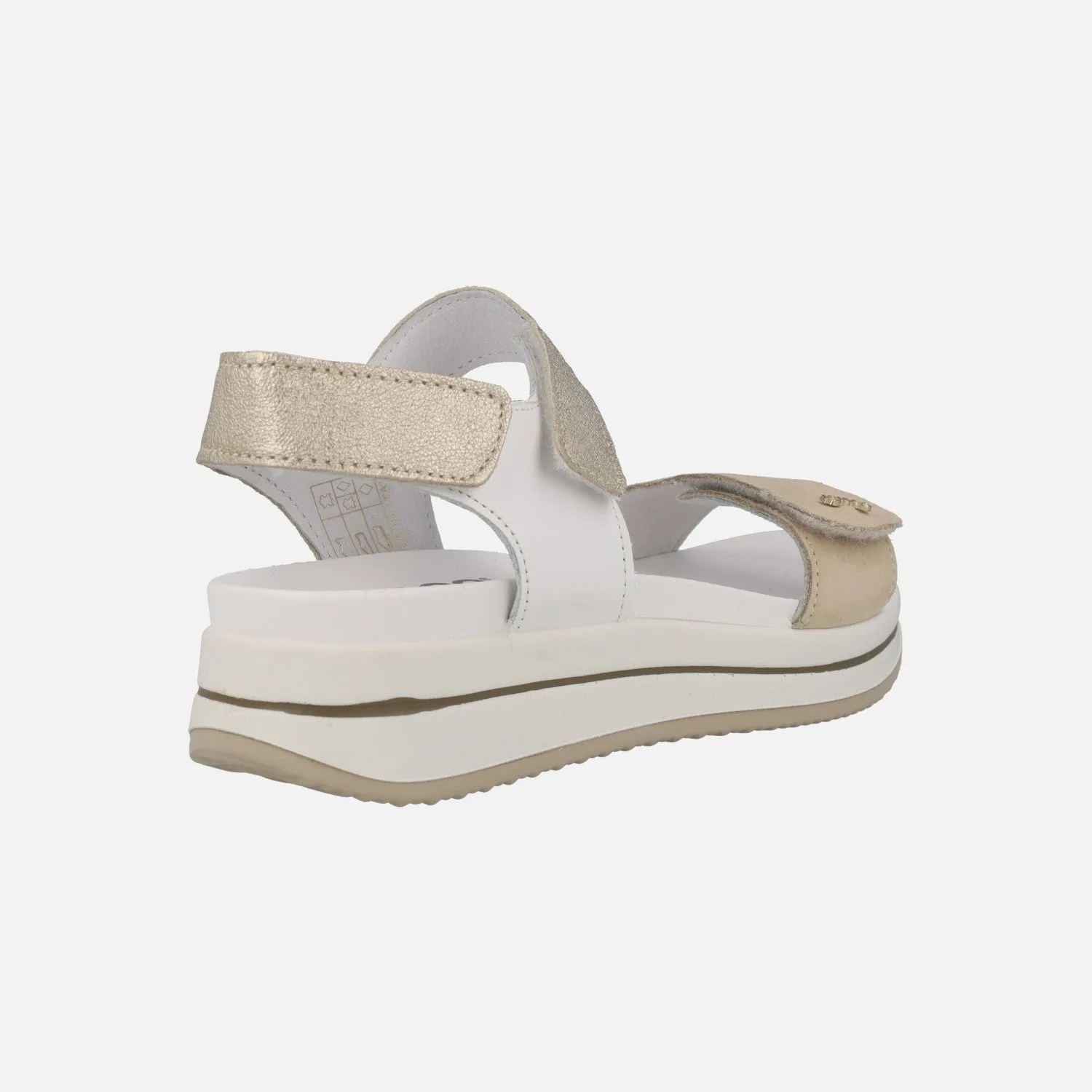 Sandalias de piel combinadas en blanco oro y beige con cierre de velcro