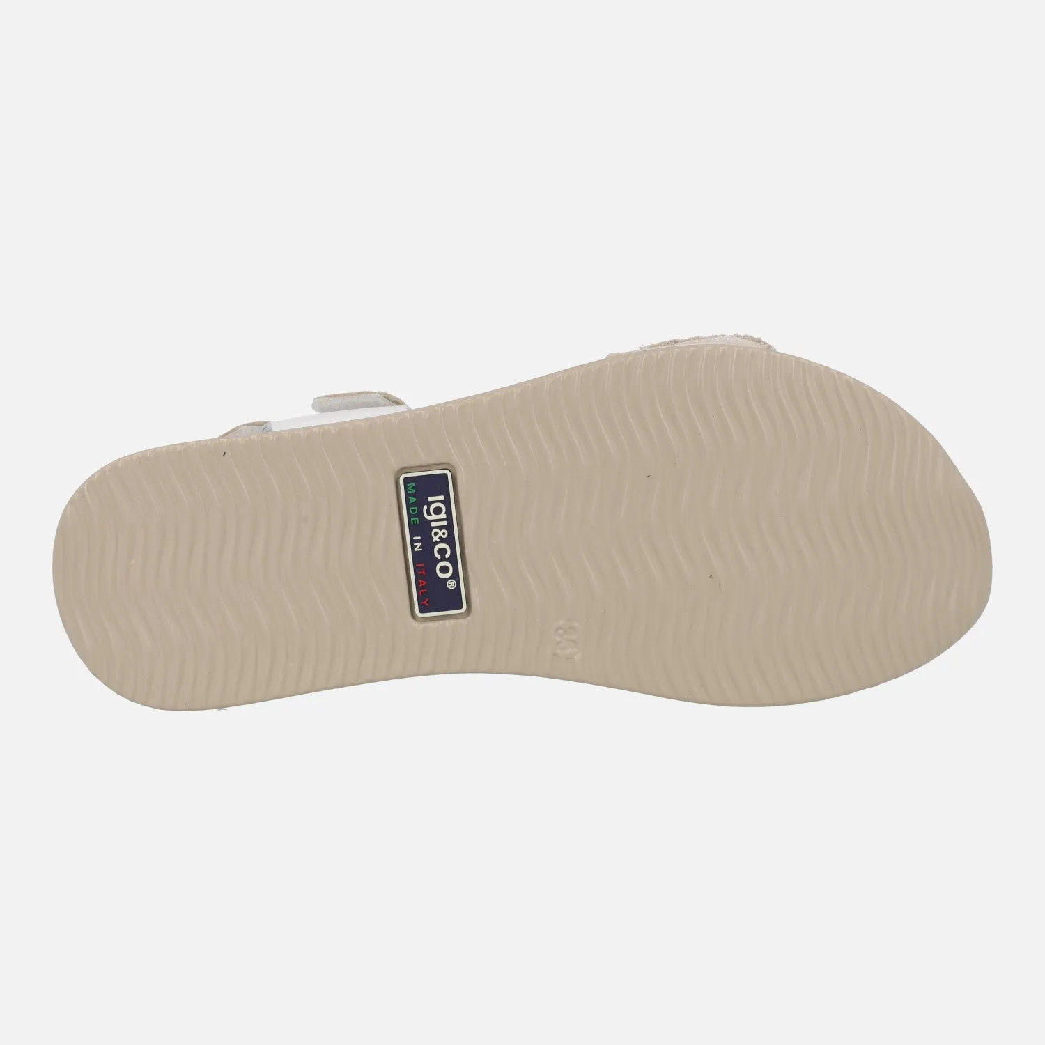 Sandalias de piel combinadas en blanco oro y beige con cierre de velcro