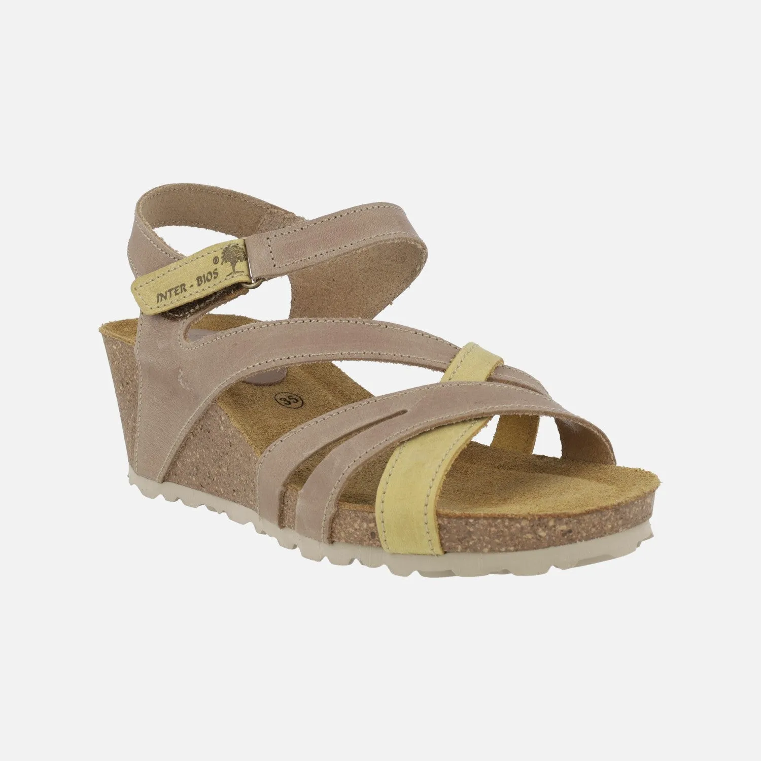Sandalias de piel con cuña de corcho y cierre de velcro