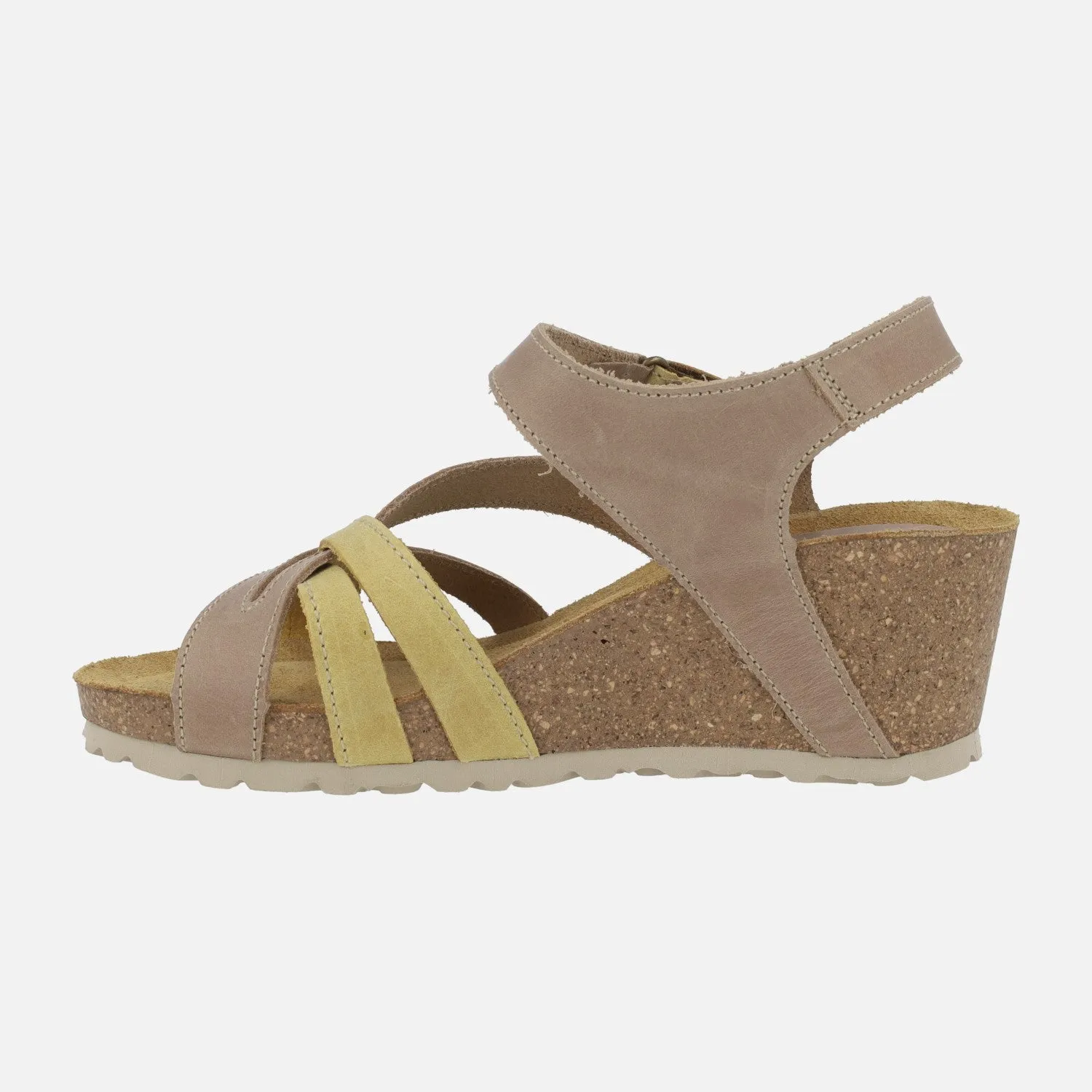 Sandalias de piel con cuña de corcho y cierre de velcro