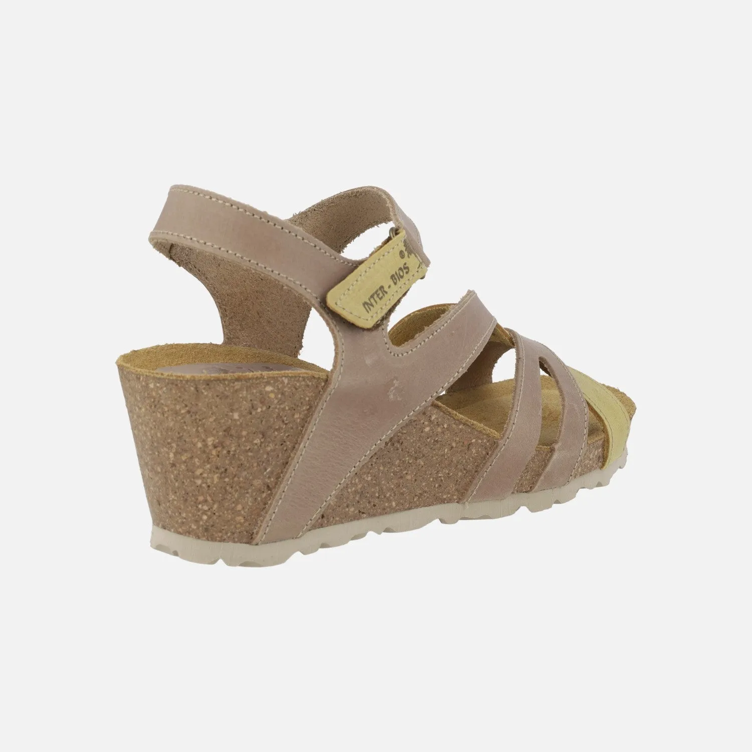 Sandalias de piel con cuña de corcho y cierre de velcro