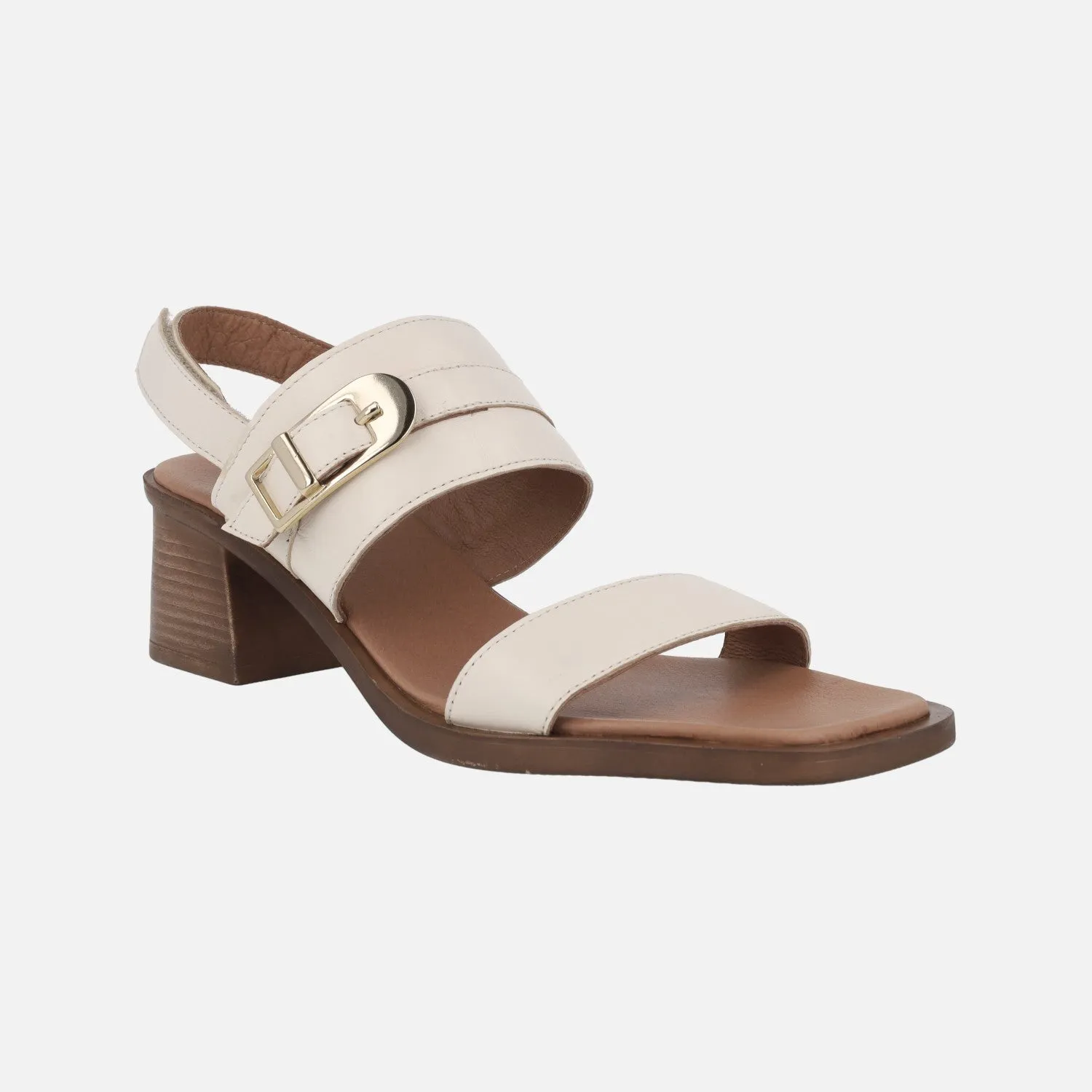 Sandalias de piel con hebilla decorativa y cierre de velcro