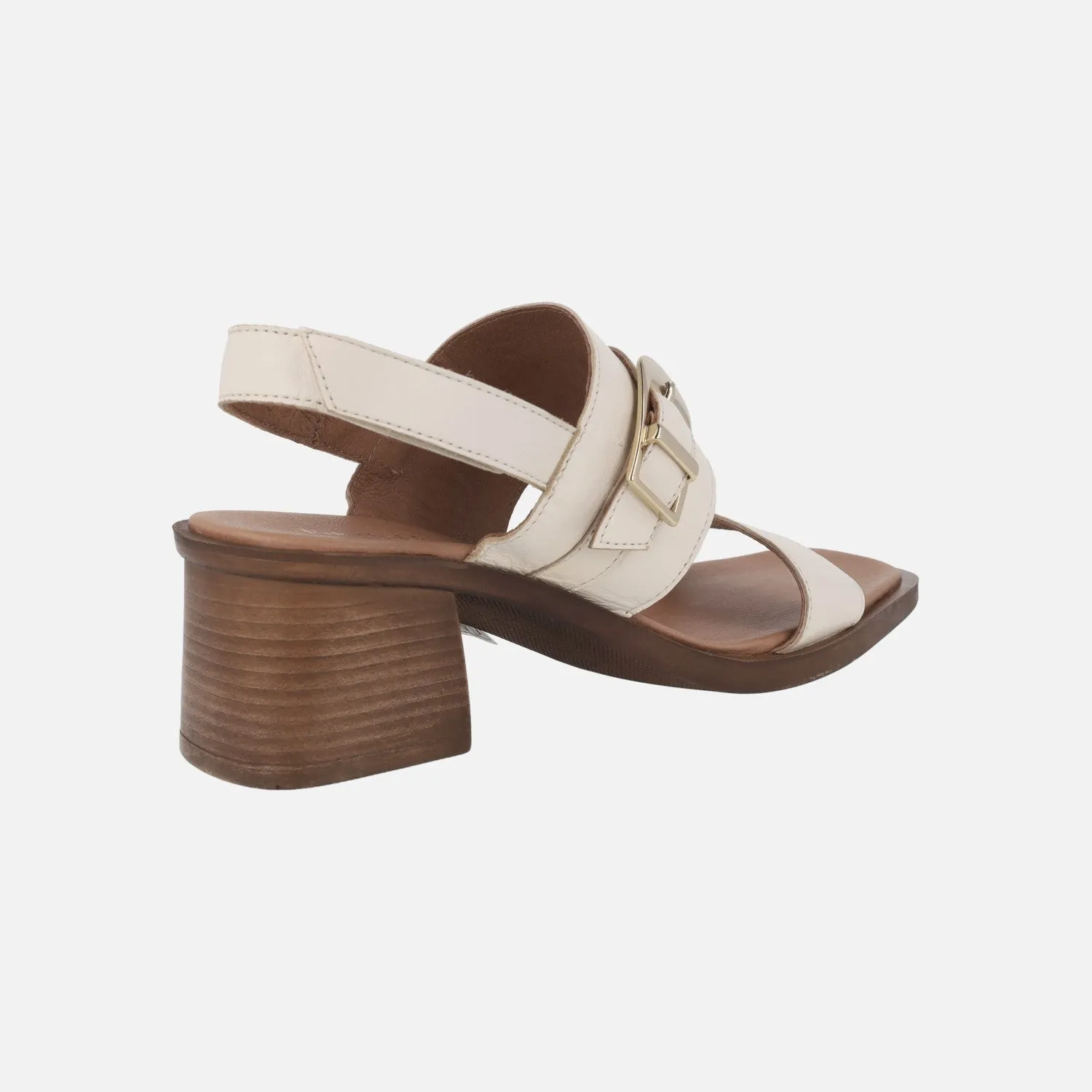 Sandalias de piel con hebilla decorativa y cierre de velcro