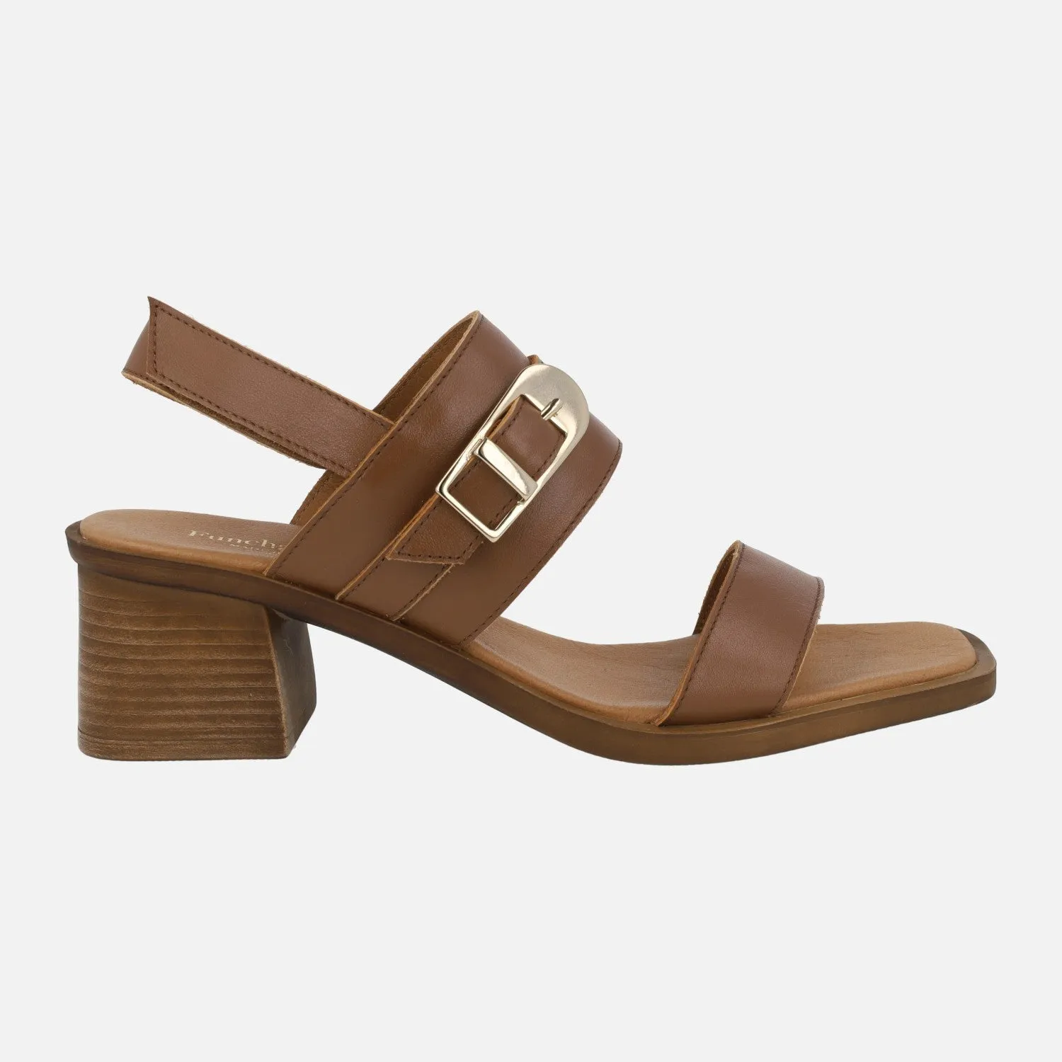 Sandalias de piel con hebilla decorativa y cierre de velcro