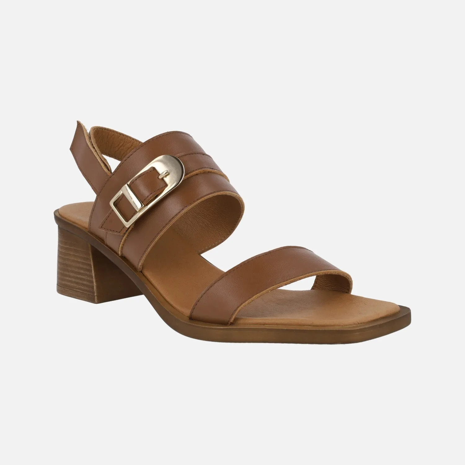 Sandalias de piel con hebilla decorativa y cierre de velcro