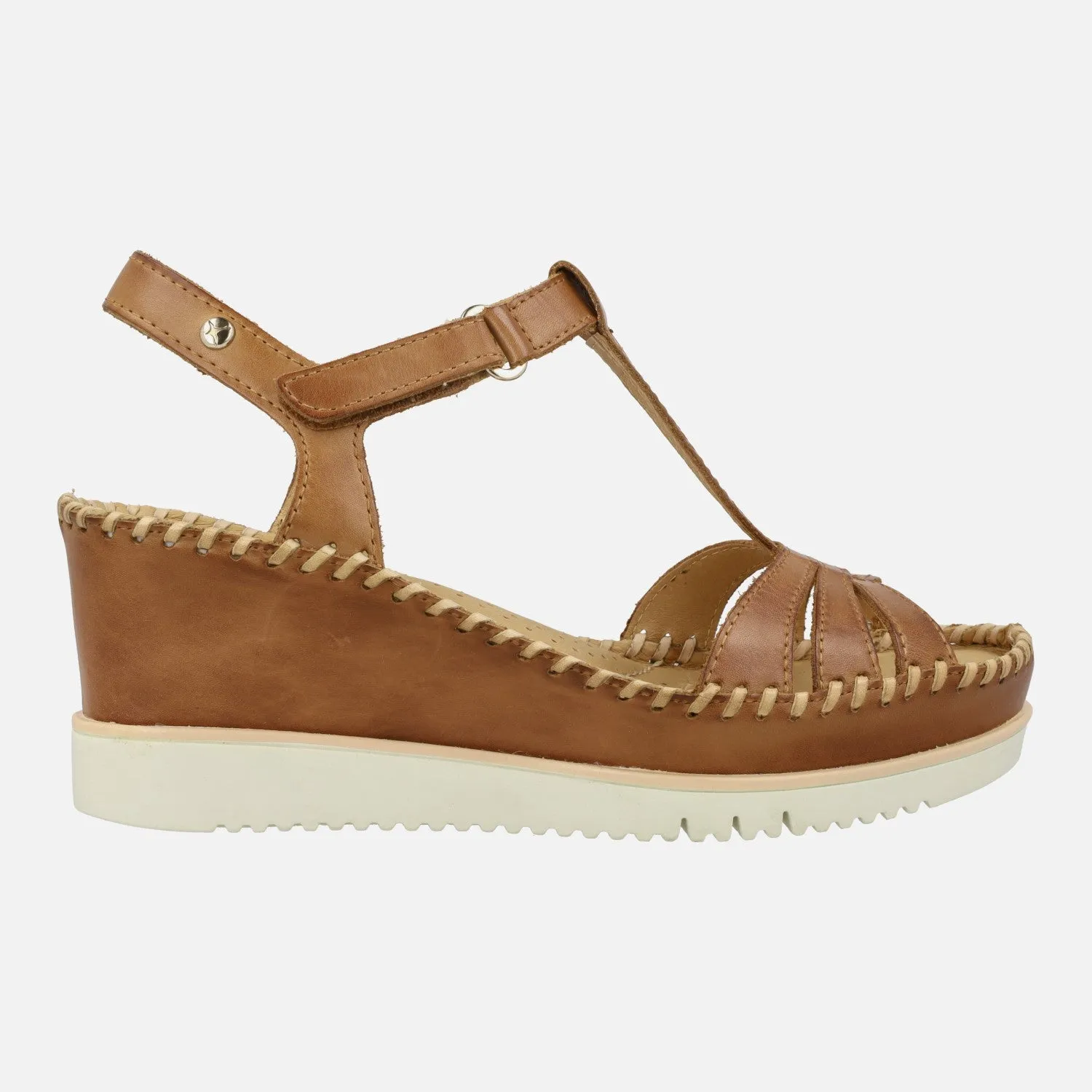 SANDALIAS DE PIEL CUERO CON CIERRE DE VELCRO Y CUñA ALTA AGUADULCE W3Z1776
