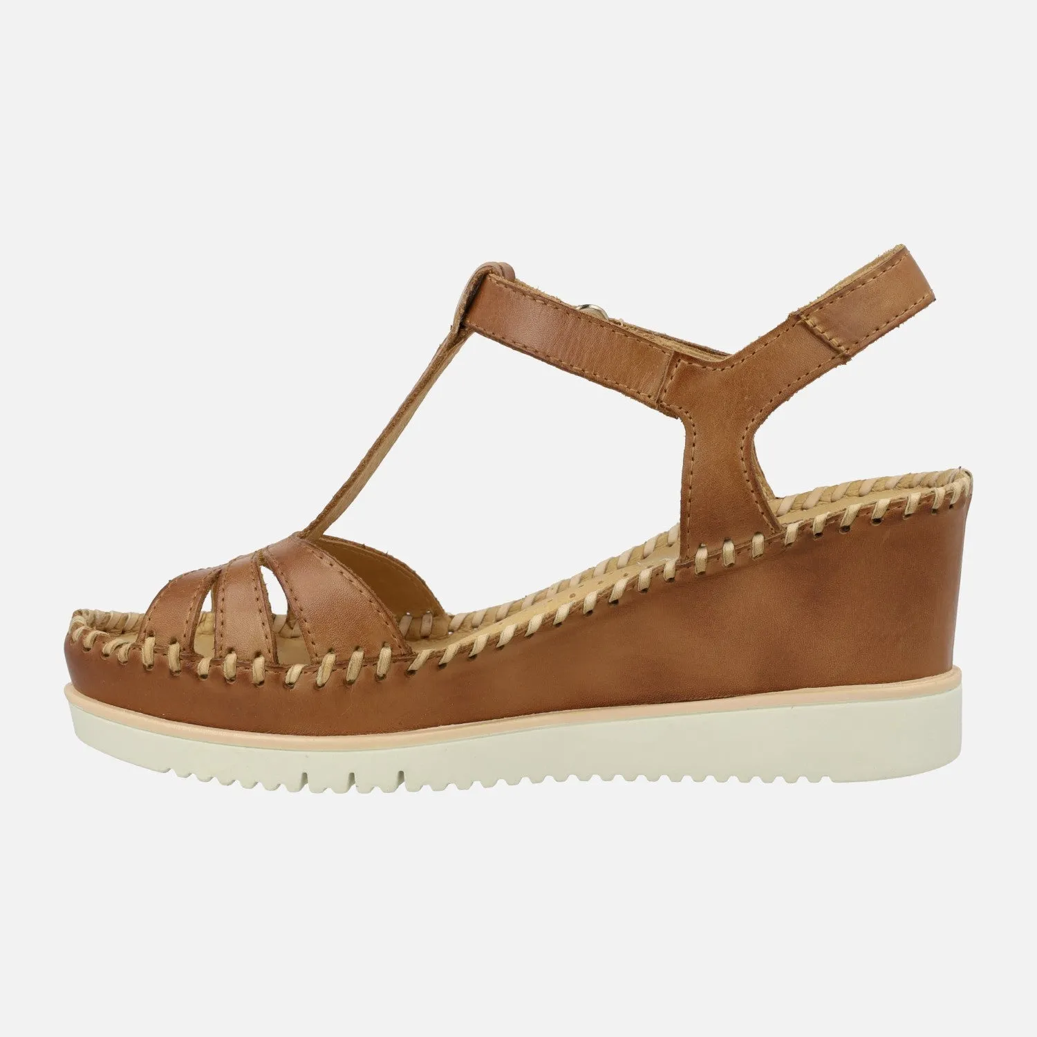 SANDALIAS DE PIEL CUERO CON CIERRE DE VELCRO Y CUñA ALTA AGUADULCE W3Z1776