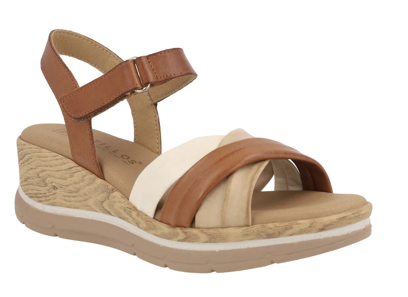 Sandalias de piel en combinado de color con cierre de velcro