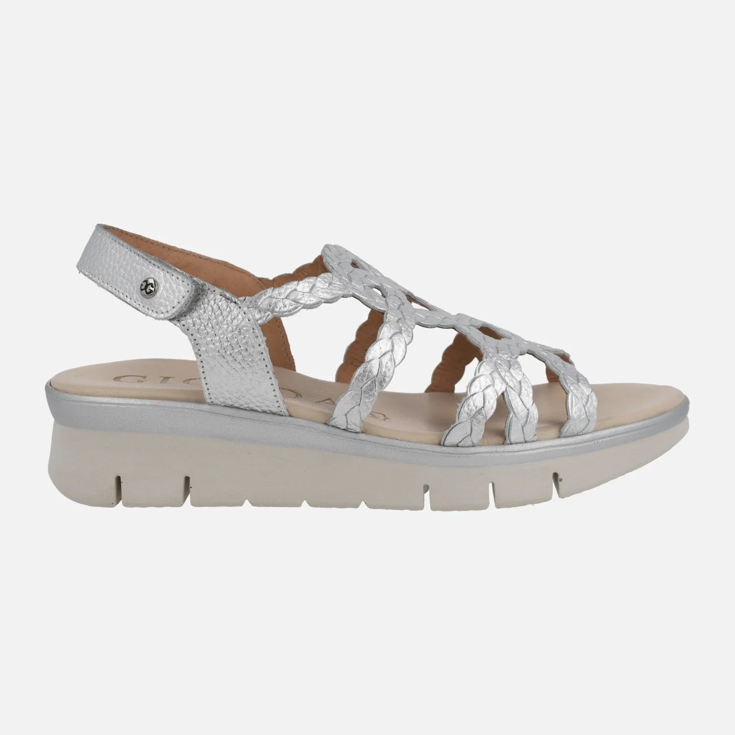 Sandalias de piel metalizadas efecto trenzado con cierre de velcro