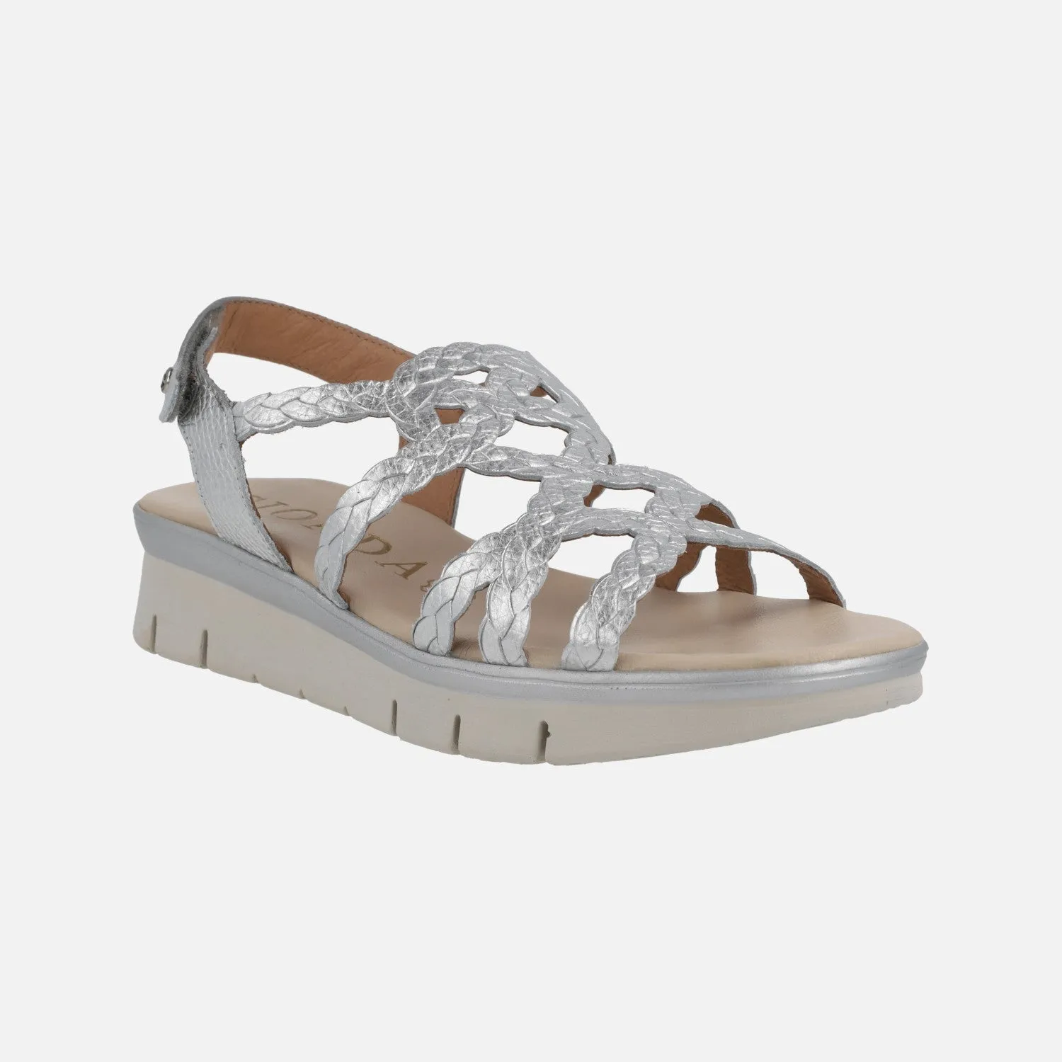 Sandalias de piel metalizadas efecto trenzado con cierre de velcro