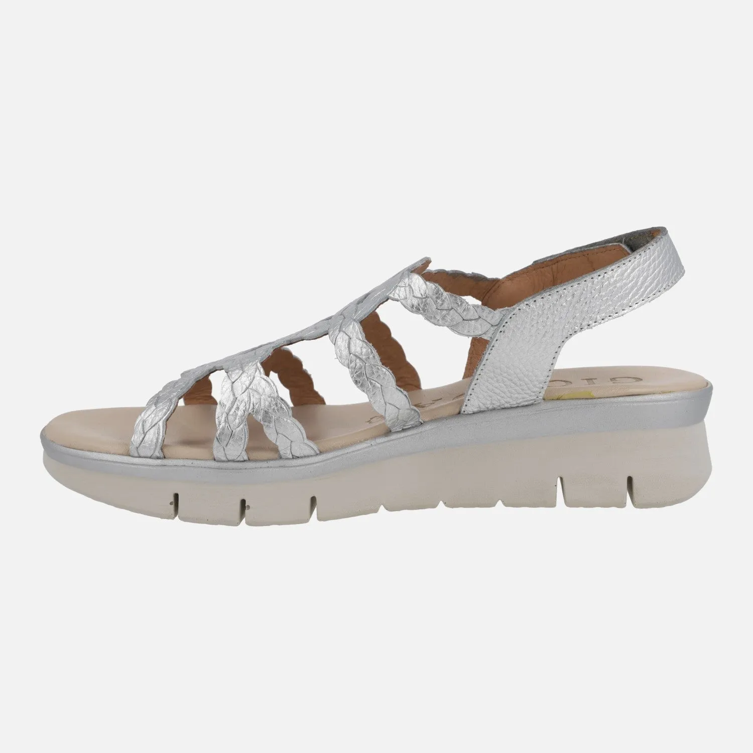 Sandalias de piel metalizadas efecto trenzado con cierre de velcro