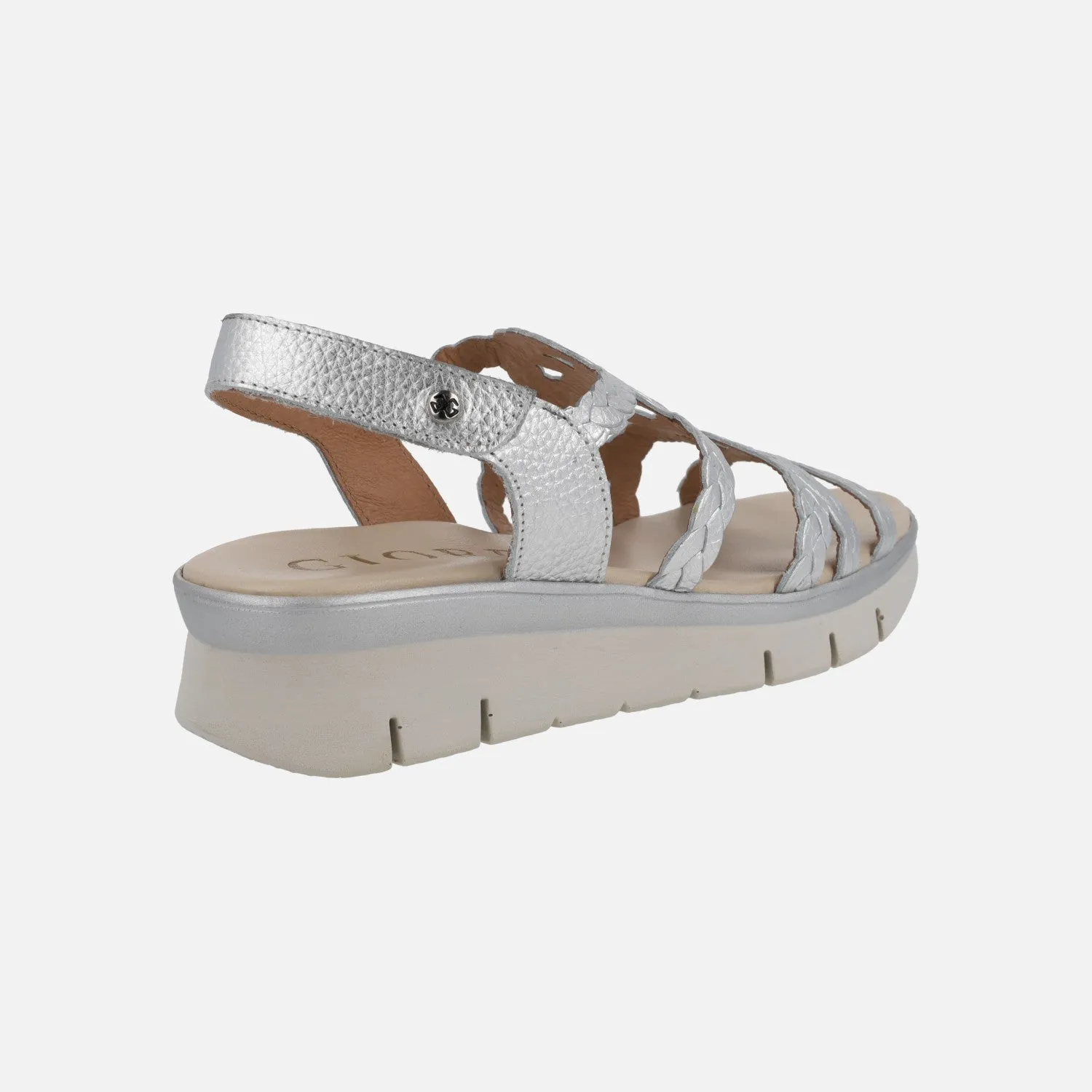 Sandalias de piel metalizadas efecto trenzado con cierre de velcro