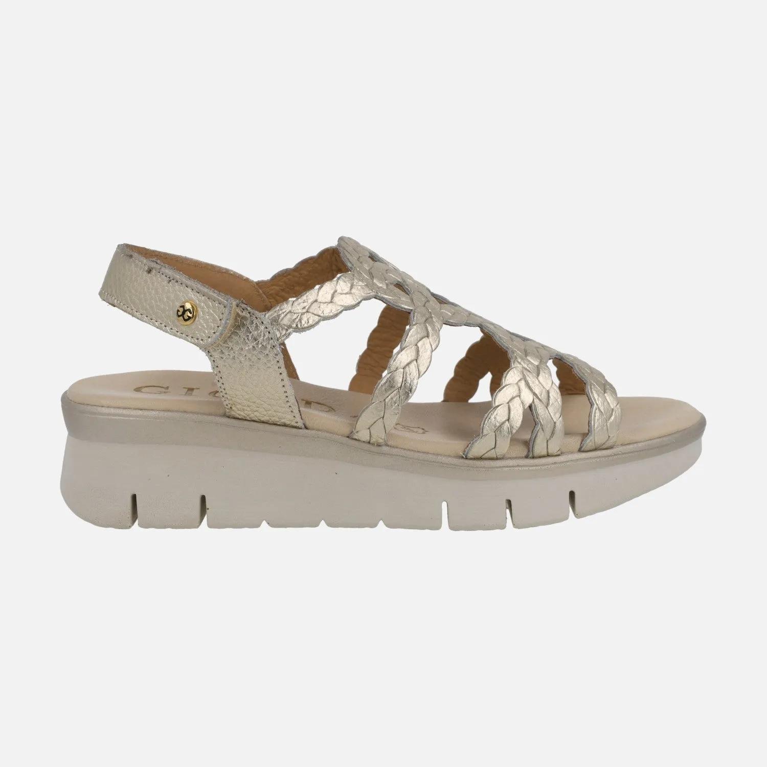 Sandalias de piel metalizadas efecto trenzado con cierre de velcro