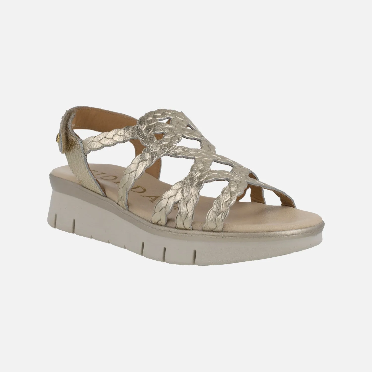 Sandalias de piel metalizadas efecto trenzado con cierre de velcro