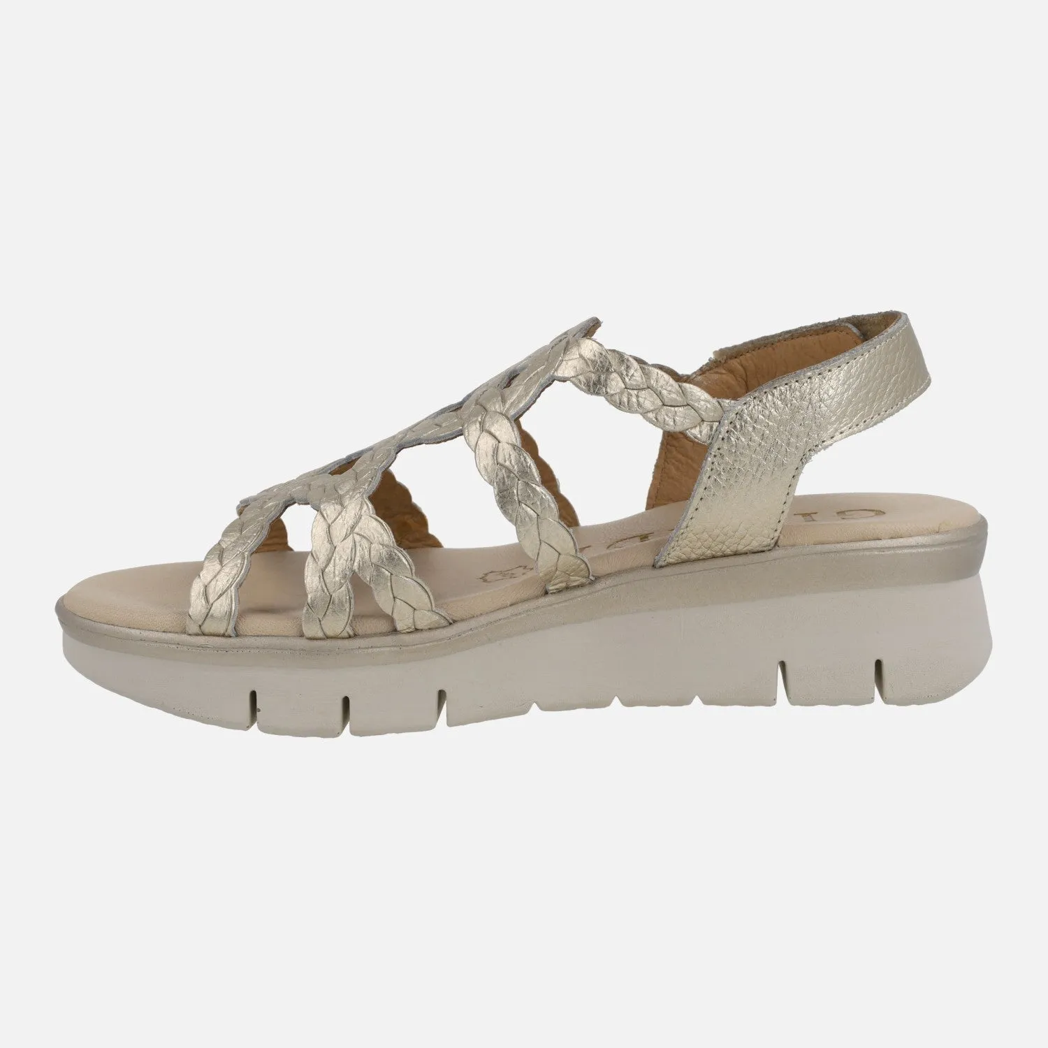 Sandalias de piel metalizadas efecto trenzado con cierre de velcro