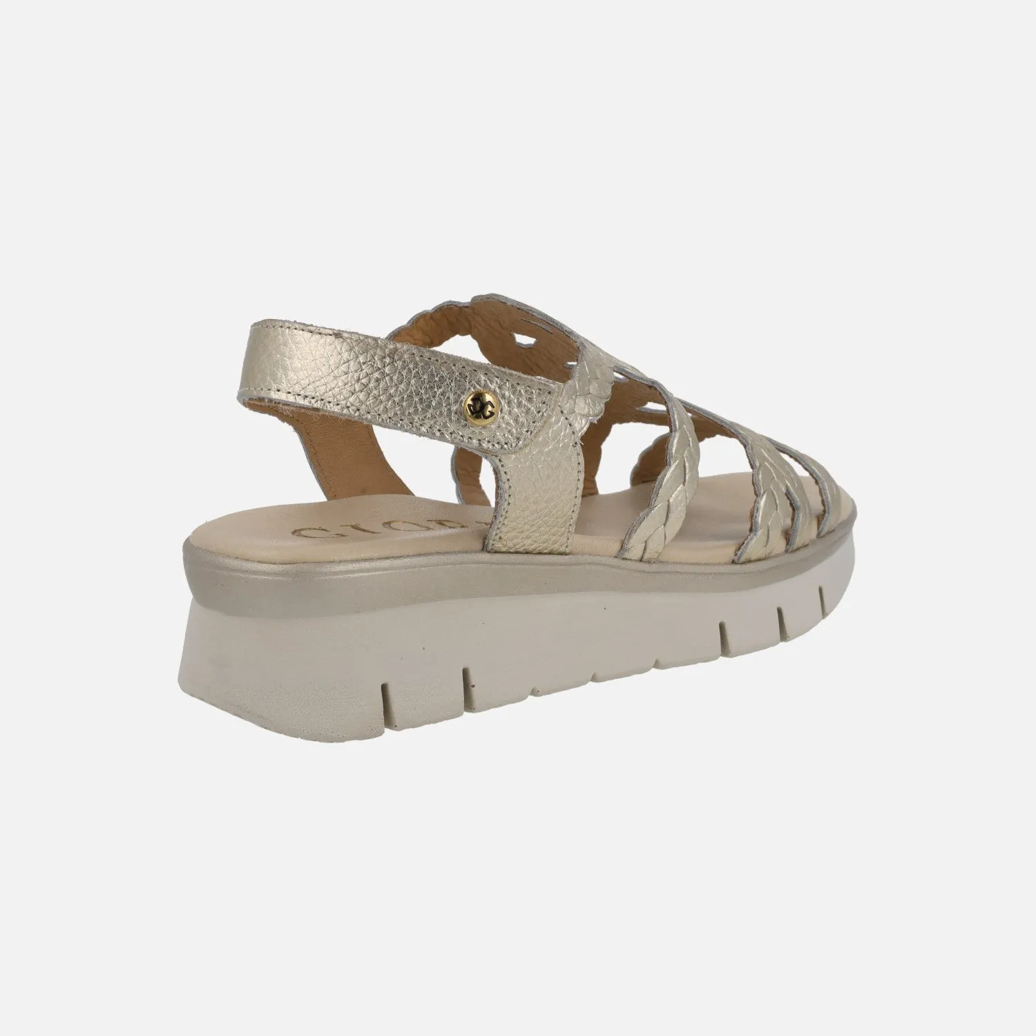 Sandalias de piel metalizadas efecto trenzado con cierre de velcro