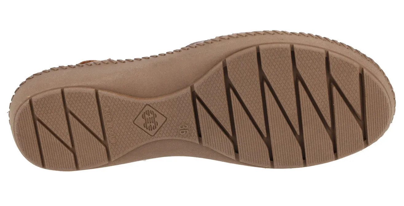 Sandalias de piel troqueladas con tira de velcro para mujer