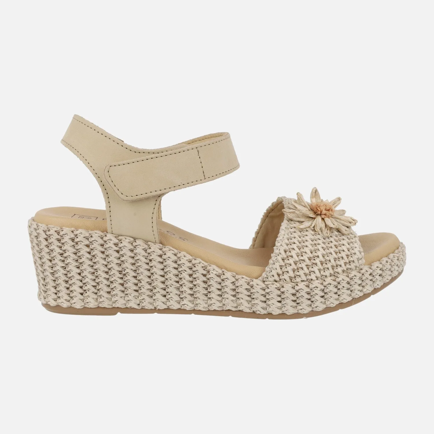 Sandalias de rafia con adorno de flor y cierre de velcro
